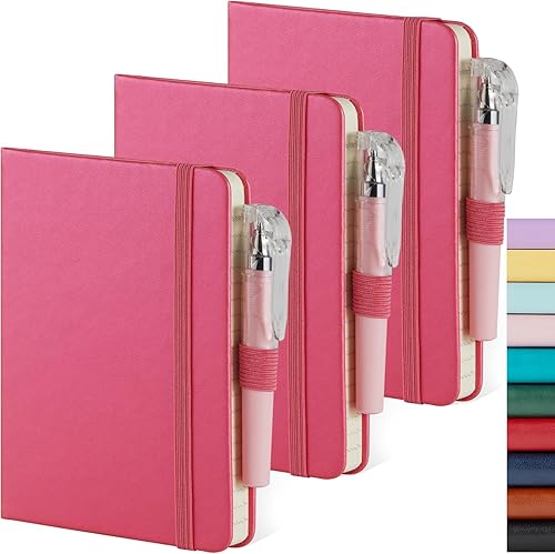 Miniatura 20 de Cuaderno pequeño de cuero con bolígrafo para escribir mujeres, con bolsillo pequeño, minibloc de notas forrado para viajes y trabajo, cuaderno de 3