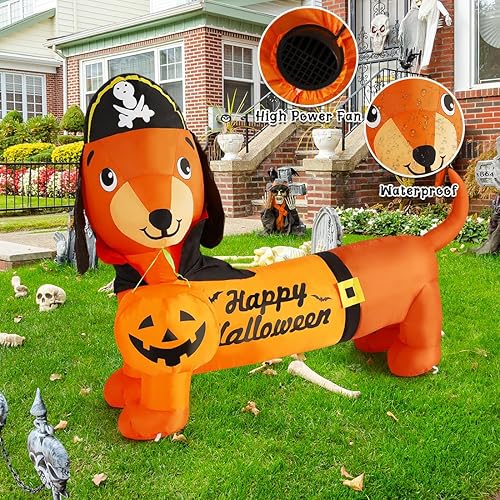 Miniatura 5 de GOOSH Inflables de Halloween de 5 pies para decoración al aire libre  Perro salchicha inflable de Halloween con LED integrados calabaza para fiestas