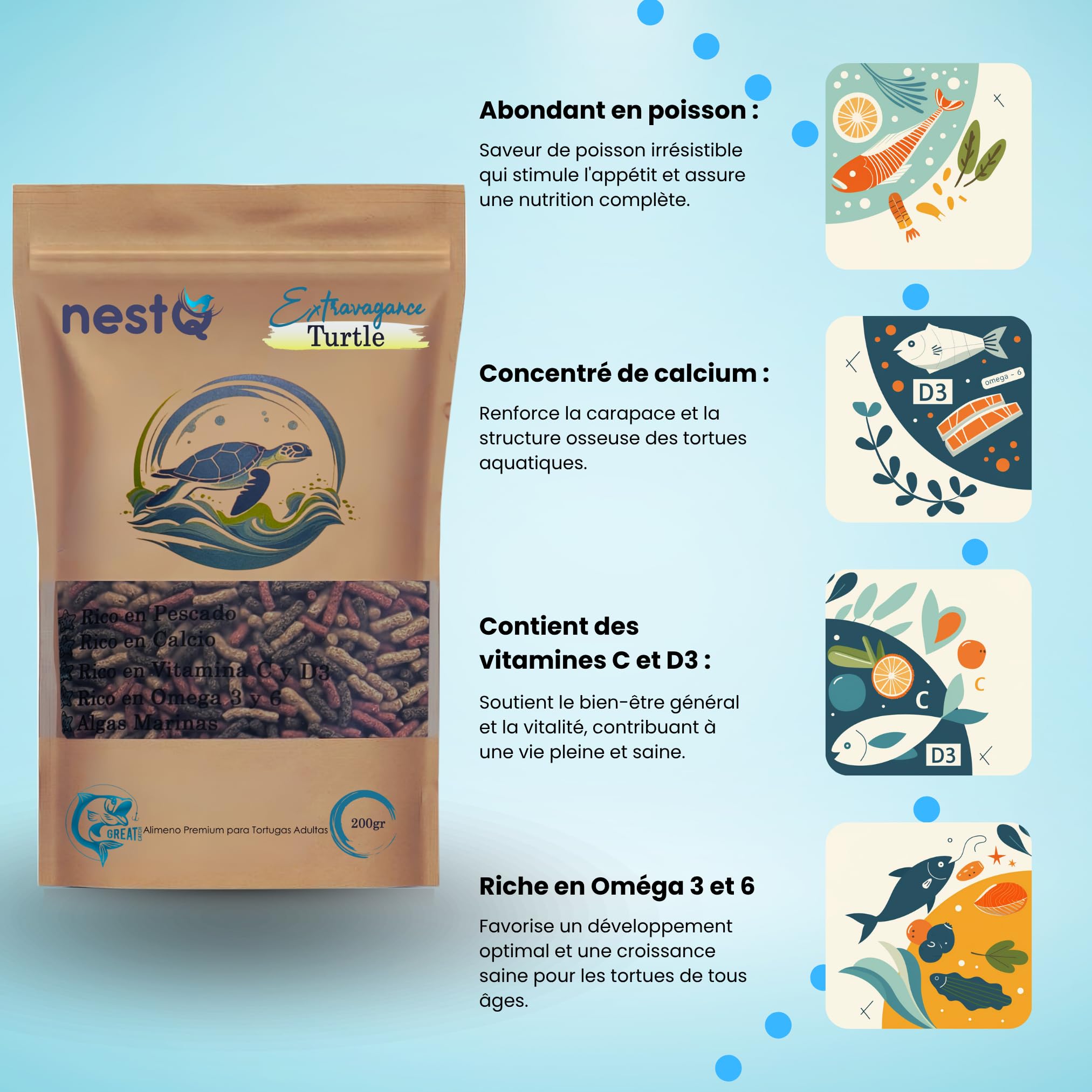 Nourriture Tortues D’Eau Granulés Flottants pour Tortues Aquatiques Alimentation Complète Riche en Calcium Favorise La Croissance Et Renforce La Carapace 200g