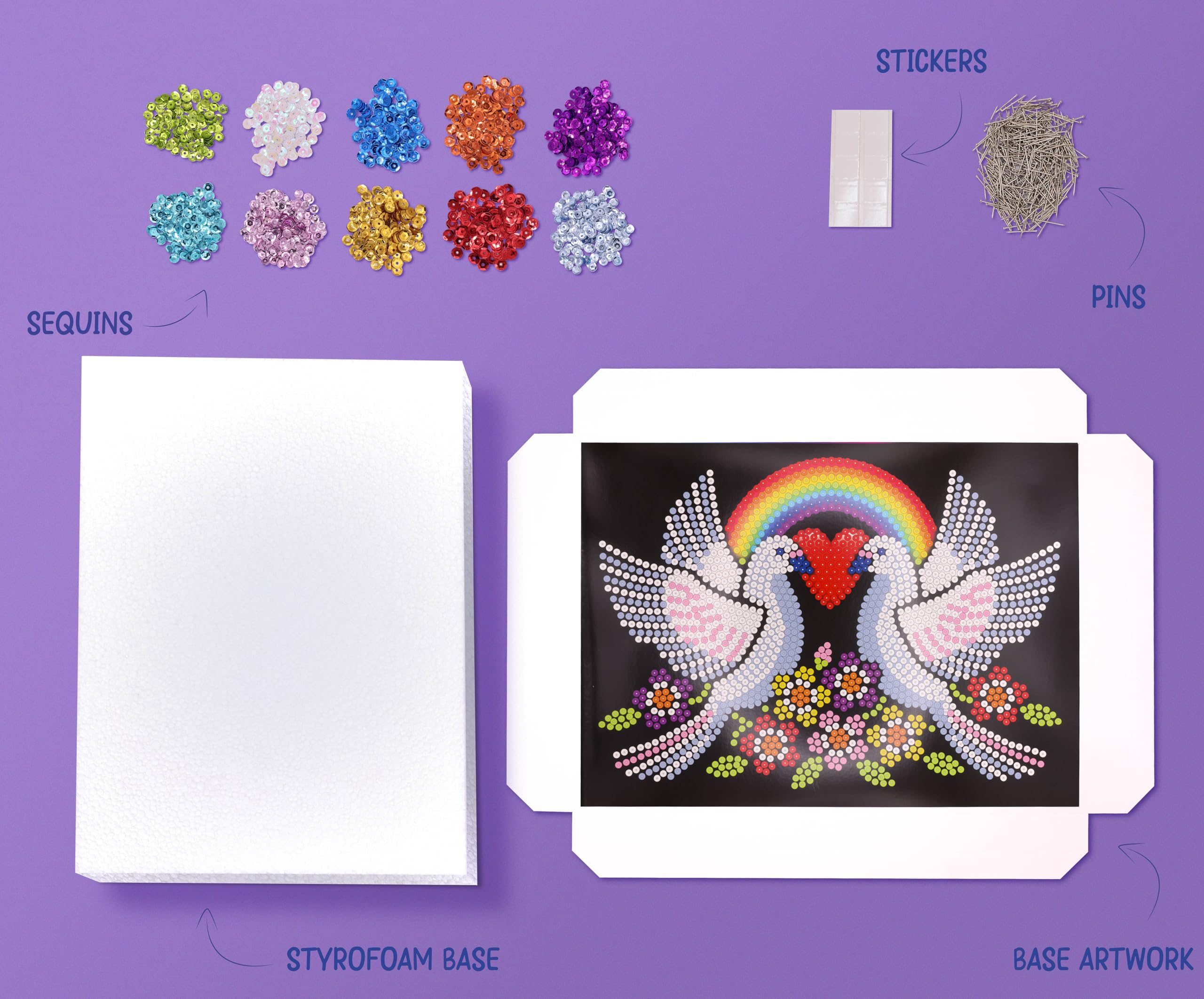 Kitfix - Sequin Art Purple - Doves of Hope - Creative Set - 27 x 36cm - Craft Kit for Children Teenagers and Adults Aged 8+ - 2101 - Image 2