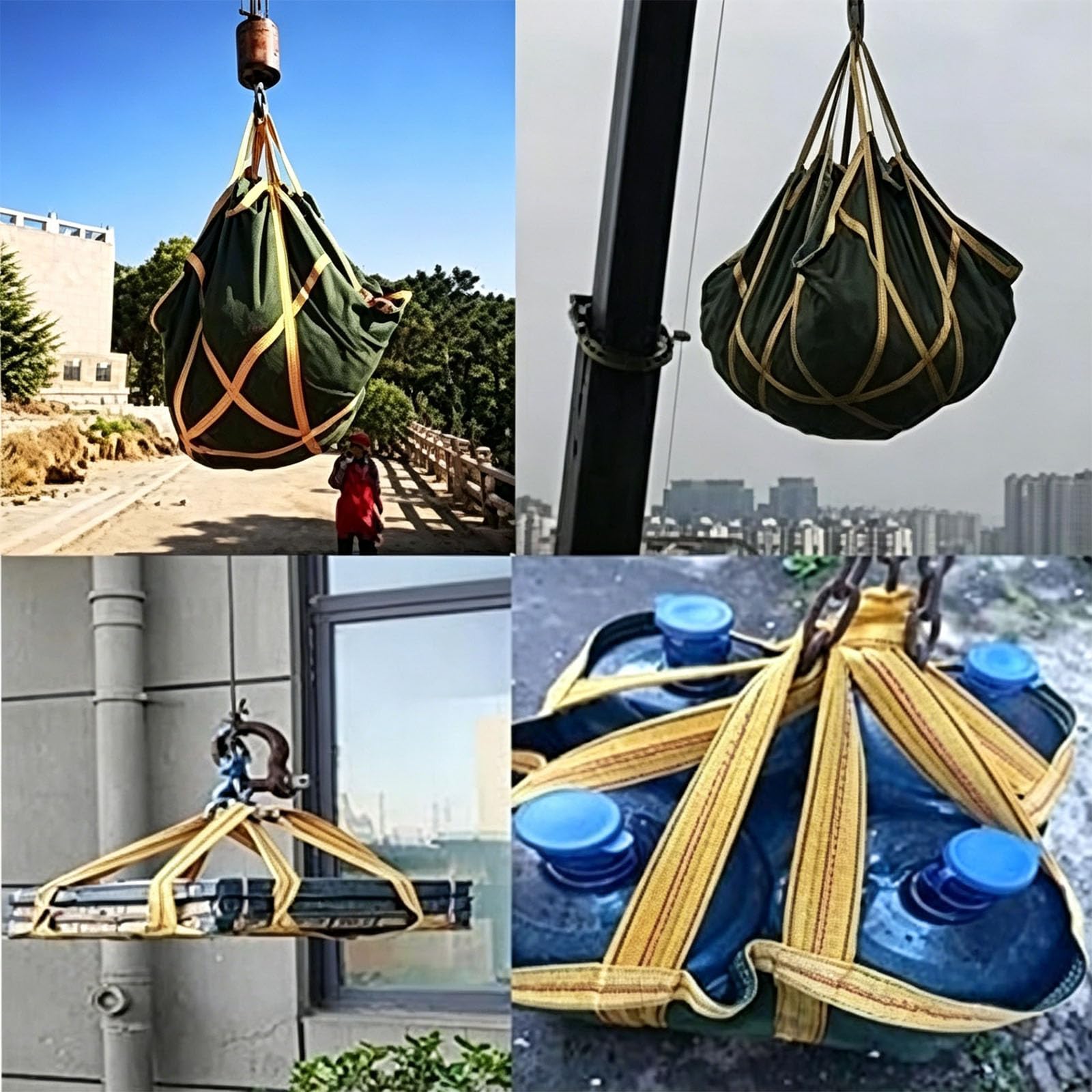 Rete di Sollevamento per carichi Pesanti - Borsa di Sollevamento in Tela Rinforzata per lavori di Sollevamento in edilizia, cantieristica navale e Industria (1,5x1,5 m / 59,06x59,0