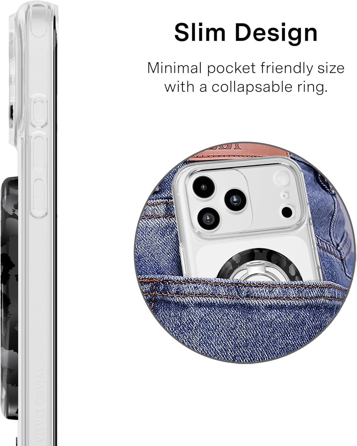 VELVET CAVIAR Compatible with MagSafe Phone Grip 2.0 | Cute Magnetic Ring Holder | Finger Loop Kickstand | Pop On Accessory for iPhone 17, 16, 15, 14, 13, 12 | Black Leopard
