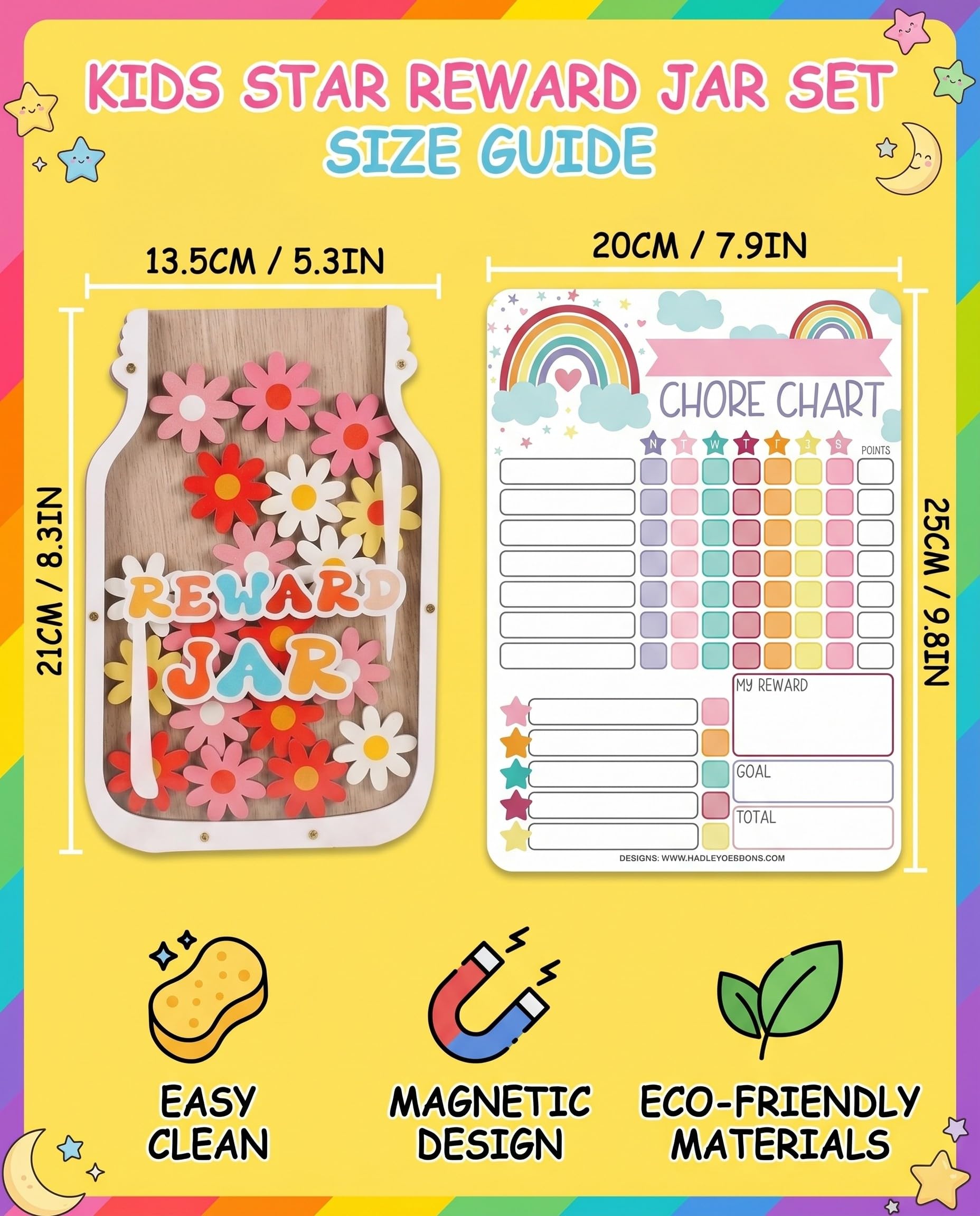 Tabella delle Ricompense per Bambini con 30 Stelle e Lavagna Magnetica Sistema di Ricompensa per Casa, Scuola e Aula (Fiori Colorati)