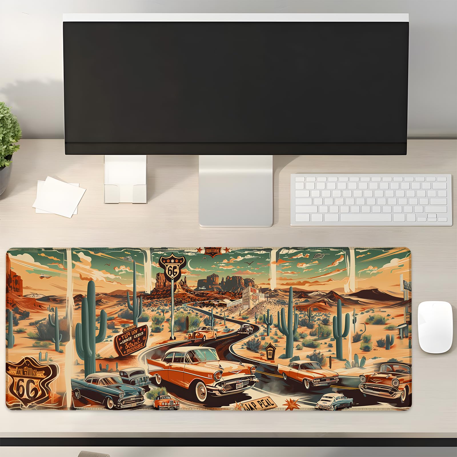 Turamurra Classic Route 66 Road Trip Gaming Mouse Pad Gifts 31.5" x 11.8", Non-Slip Rubber Base MousePads for Computers Laptop School Office Home