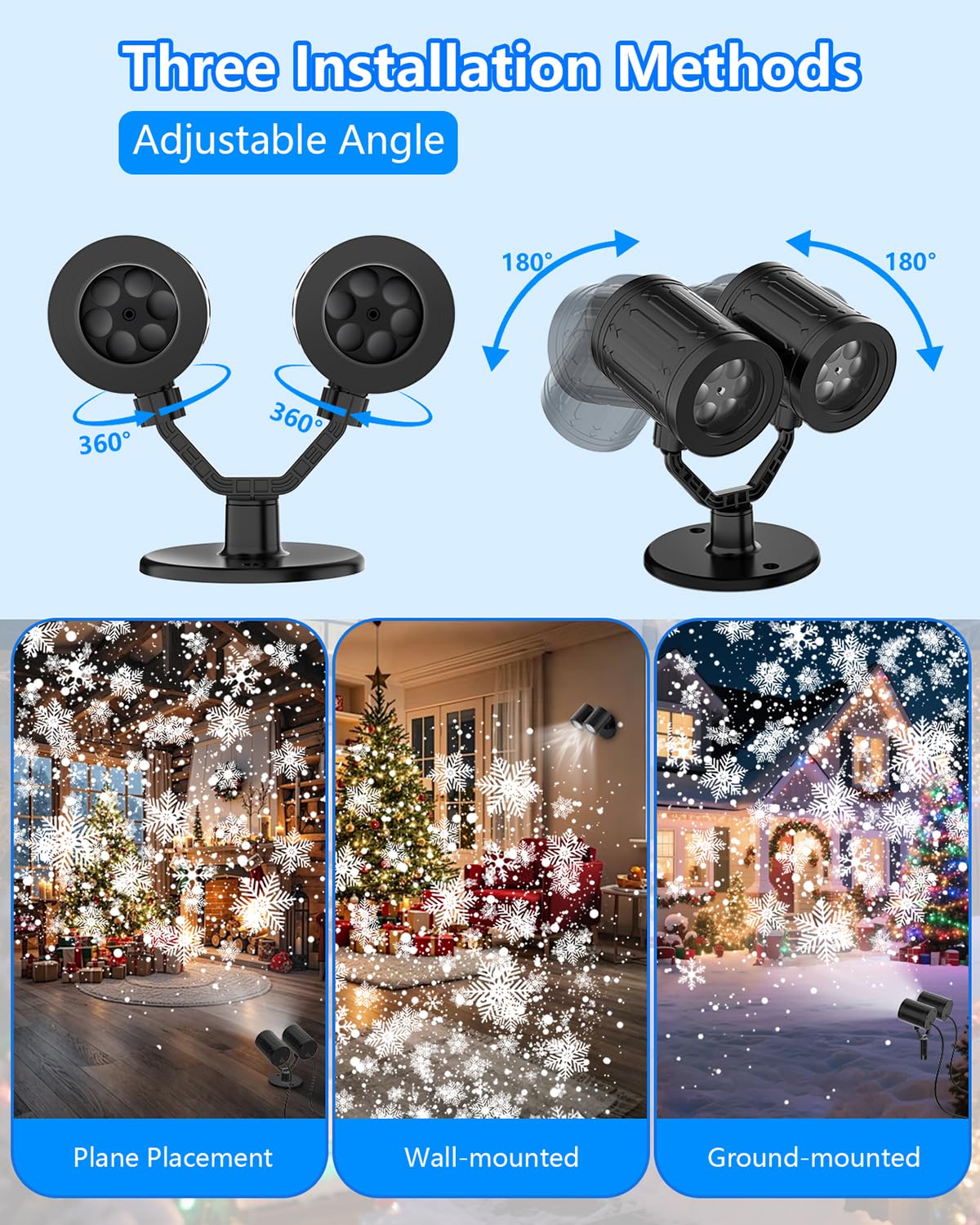 Weihnachtsprojektor Lichter Außen, 2025 Upgraded Doppelkopf Schneeflocke, 360° Drehbar, IP65 Wasserdicht, Timer-Funktion - Urlaub, Party, Weihnachtsdekorationen & Geschenke für Hof, Garten, Innen