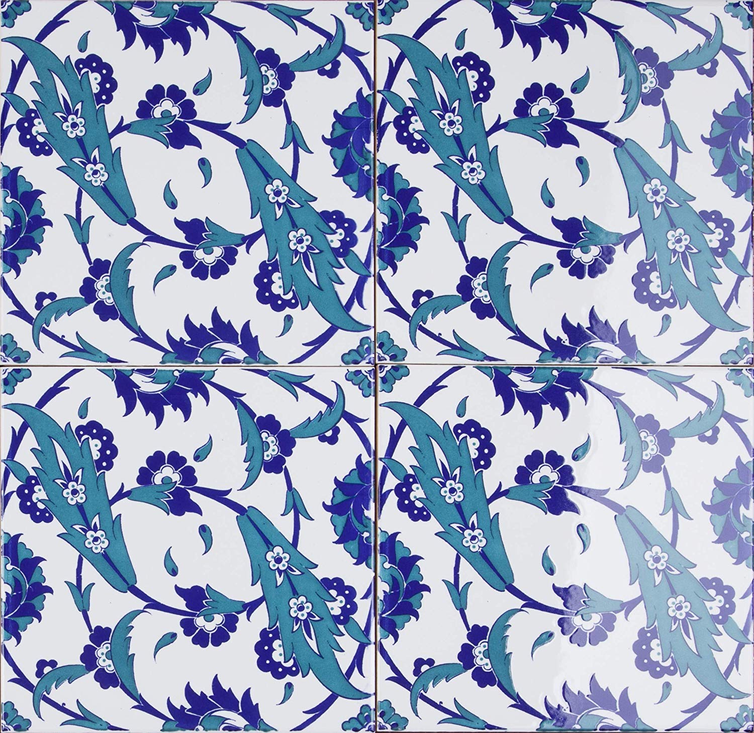 Cerames Esin - Coloridos azulejos turcos, 1 paquete - 0.48m2 (12 piezas), azulejos de cerámica Iznik con patrón, 20x20, ideal para la cocina o el baño.