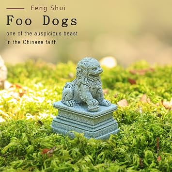 6 PCS Mini Zen Garden Accessories, Miniature Garden Bridge Foo Dogs Torii Gate Sandstone Figurines Meditation Zen Decor Japanese Fish Tank Terrarium Bonsai Decorations (Art Deco)