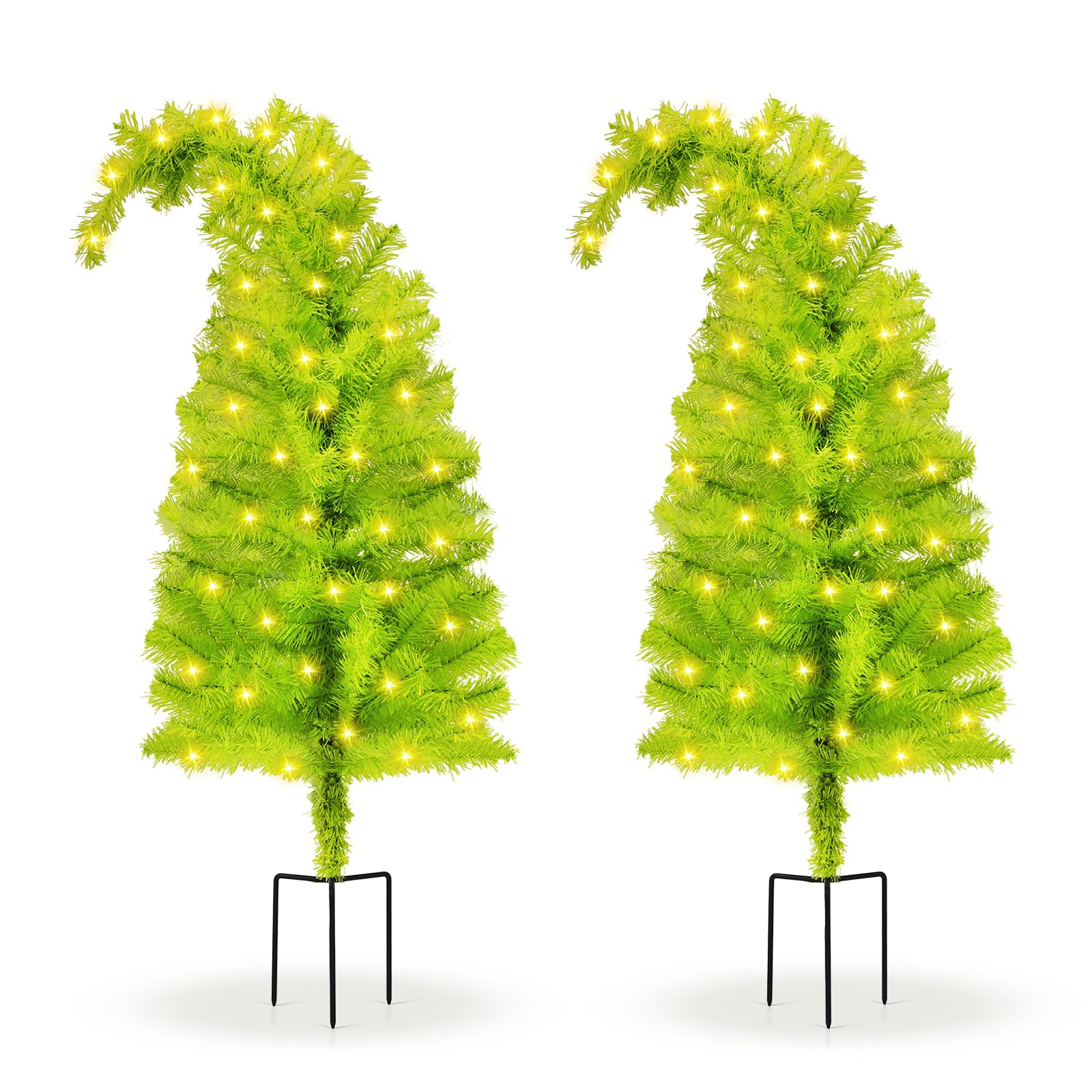 2Pcs Whimsical Christmas Trees, 3ft Christmas Tree with Lights, Lime Green Pre-Lit Christmas Urn Fillers Bendable Artificial Small Xmas Tree for Tabletop Home Driveway Yard Garden Pathway Decoration