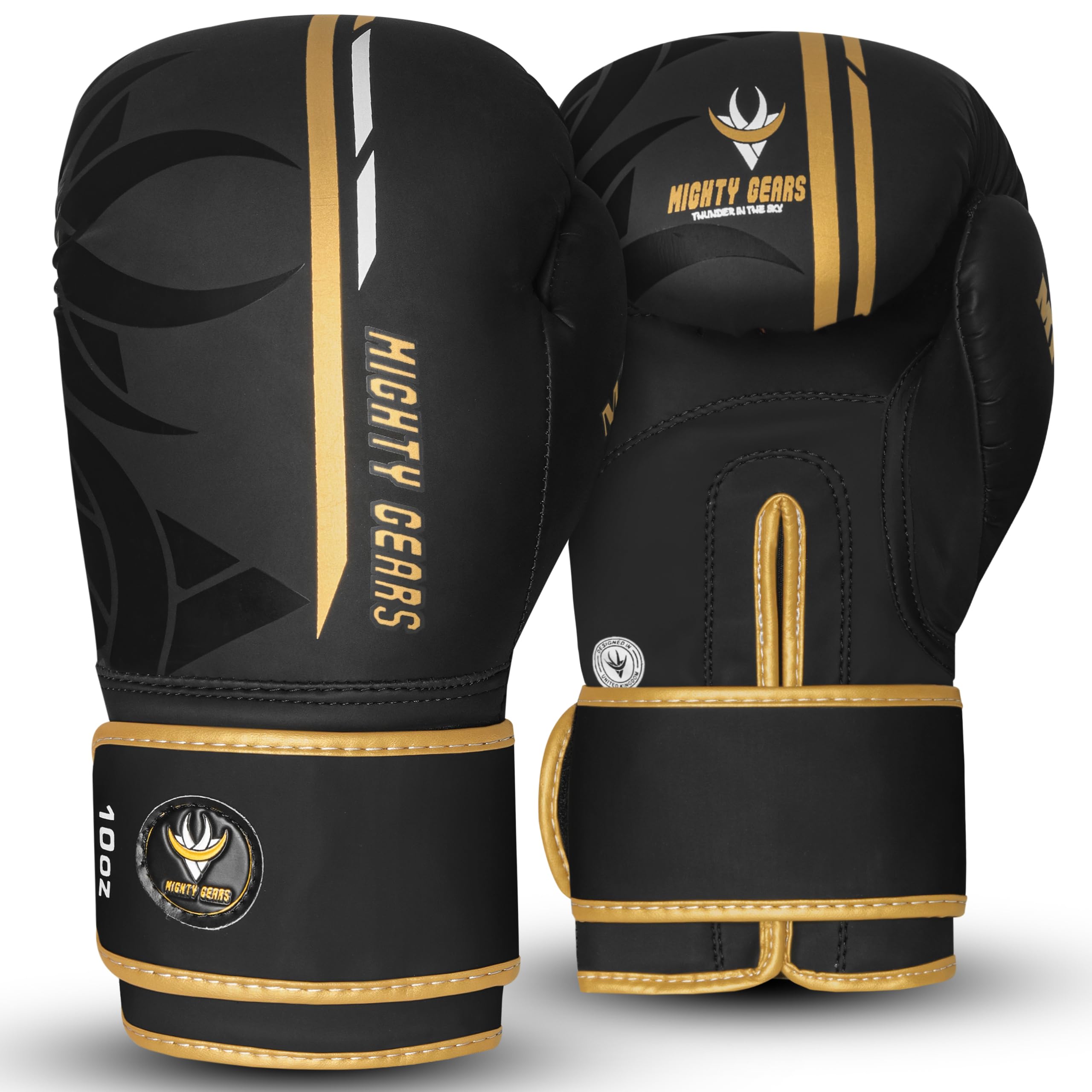 Mighty Gears Boxing Gloves Sparring Training Gloves for Punch Bag Boxing Gloves Mens Women Adult Muay thai MMA Gloves Kickboxing Fighting and Training Ventilated Palm Multi Layered (Golden, 12oz)