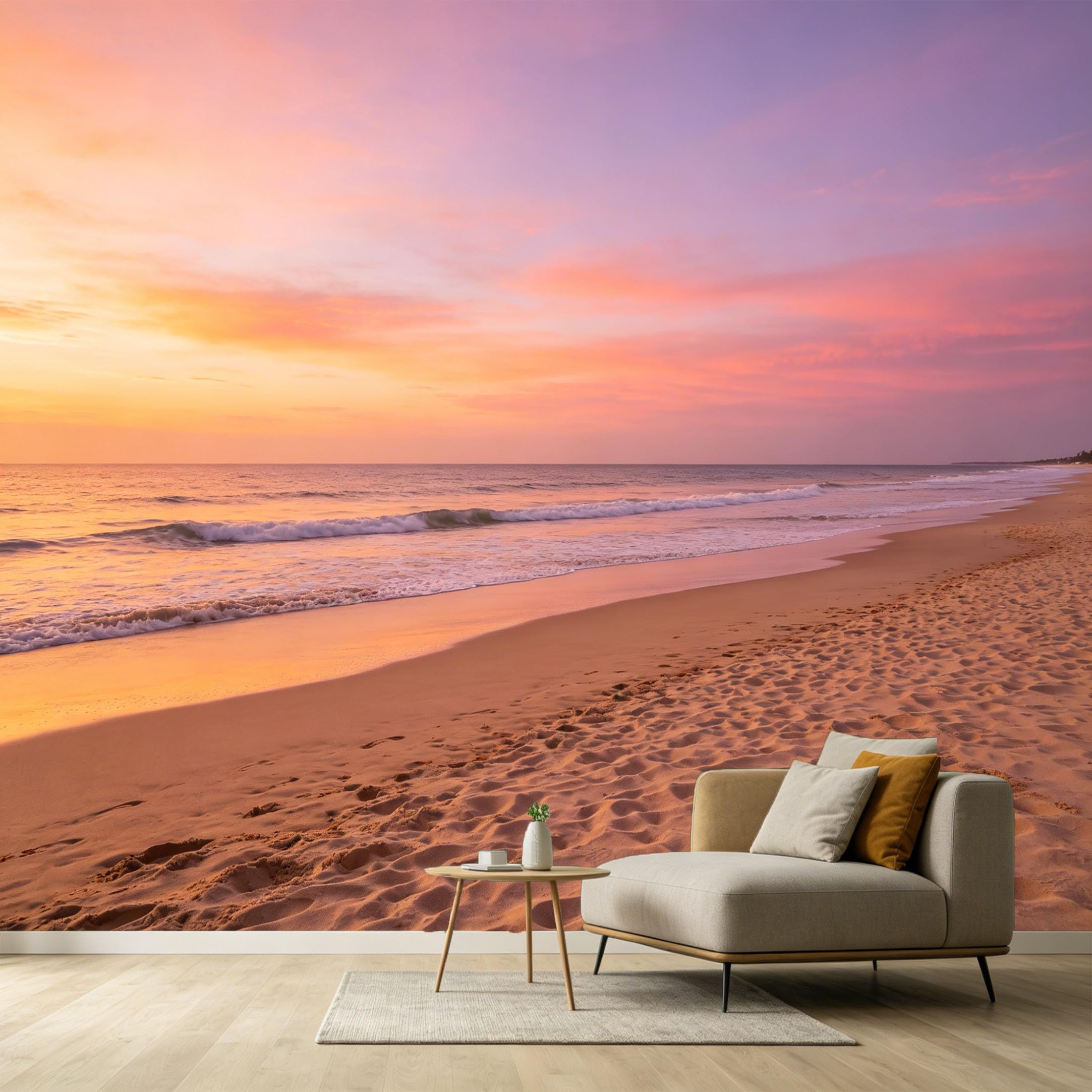 Custom Size Wall Murals Sunset Beach Coastal Ocean Wave Scenery Watercolor SelfAdhesive Wall Fabric Removable Large Wallpaper for Photo Living Room