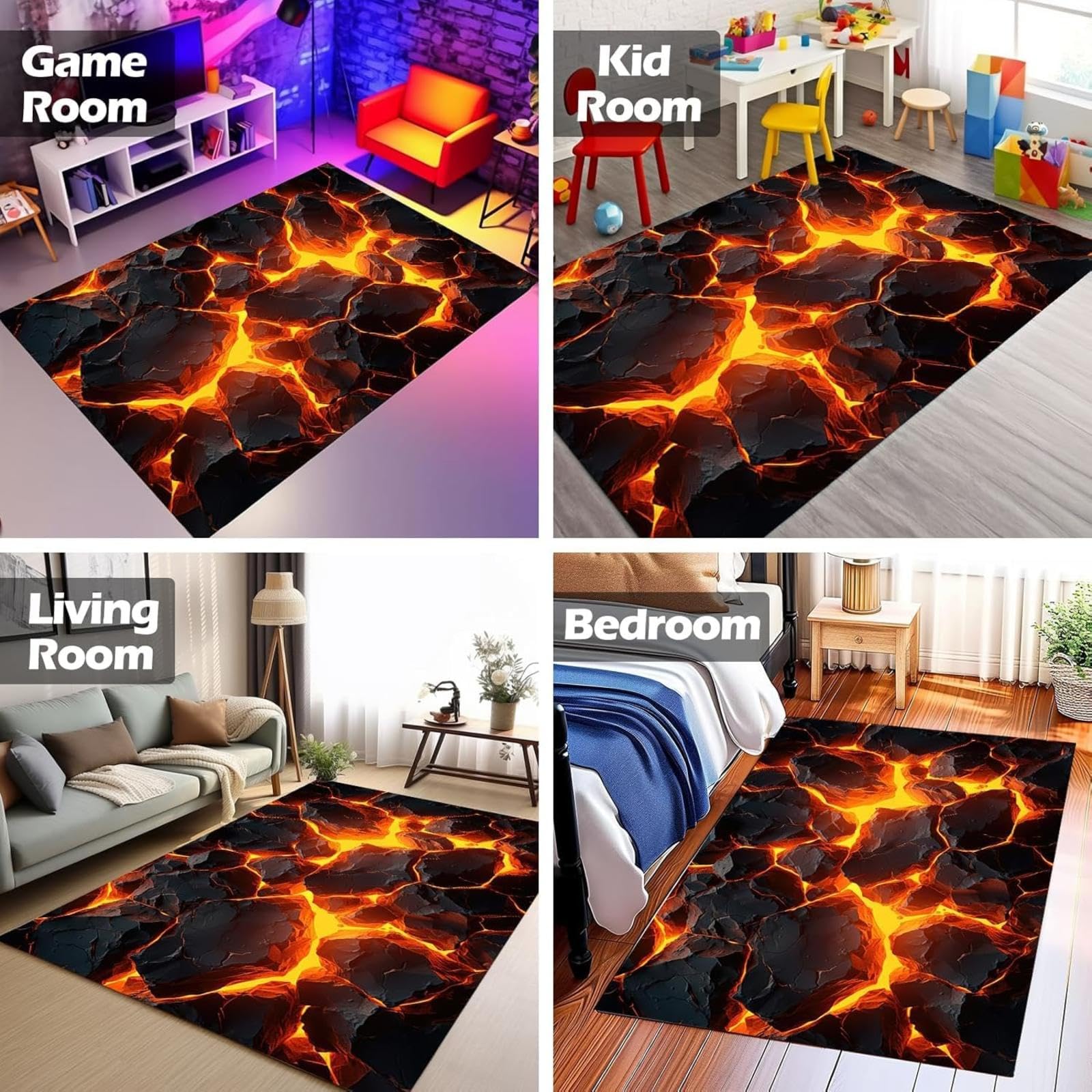 Teppich für Schlafzimmer, optische Täuschung, Lava-Teppich, rutschfest Teppich, 3D-Teppich für Wohnzimmer, Spielzimmer 90x120cm Carpet