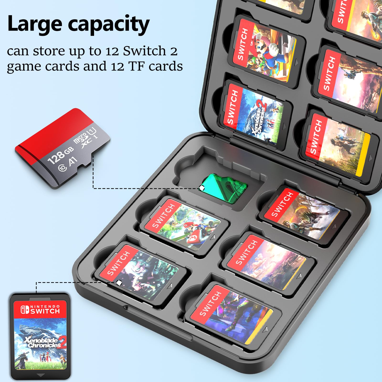 HEYSTOP [138 Pezzi] Custodia per Schede di Gioco per Nintendo Switch 2, 12 Portaschede di Gioco, Custodia per 12 Schede di Memoria, Chiusura Magnetica per Nintendo Switch 2 Accessorio