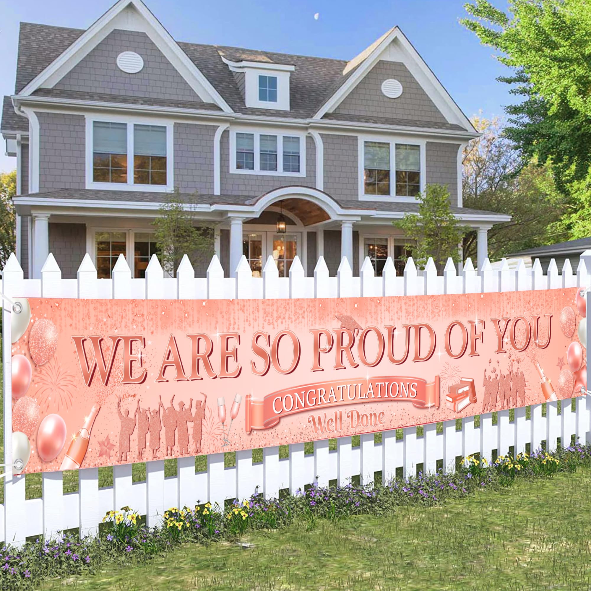 Flerramao Congratulations Banner Graduation Decorations, We Are So Proud of You Rose Gold Yard Banner