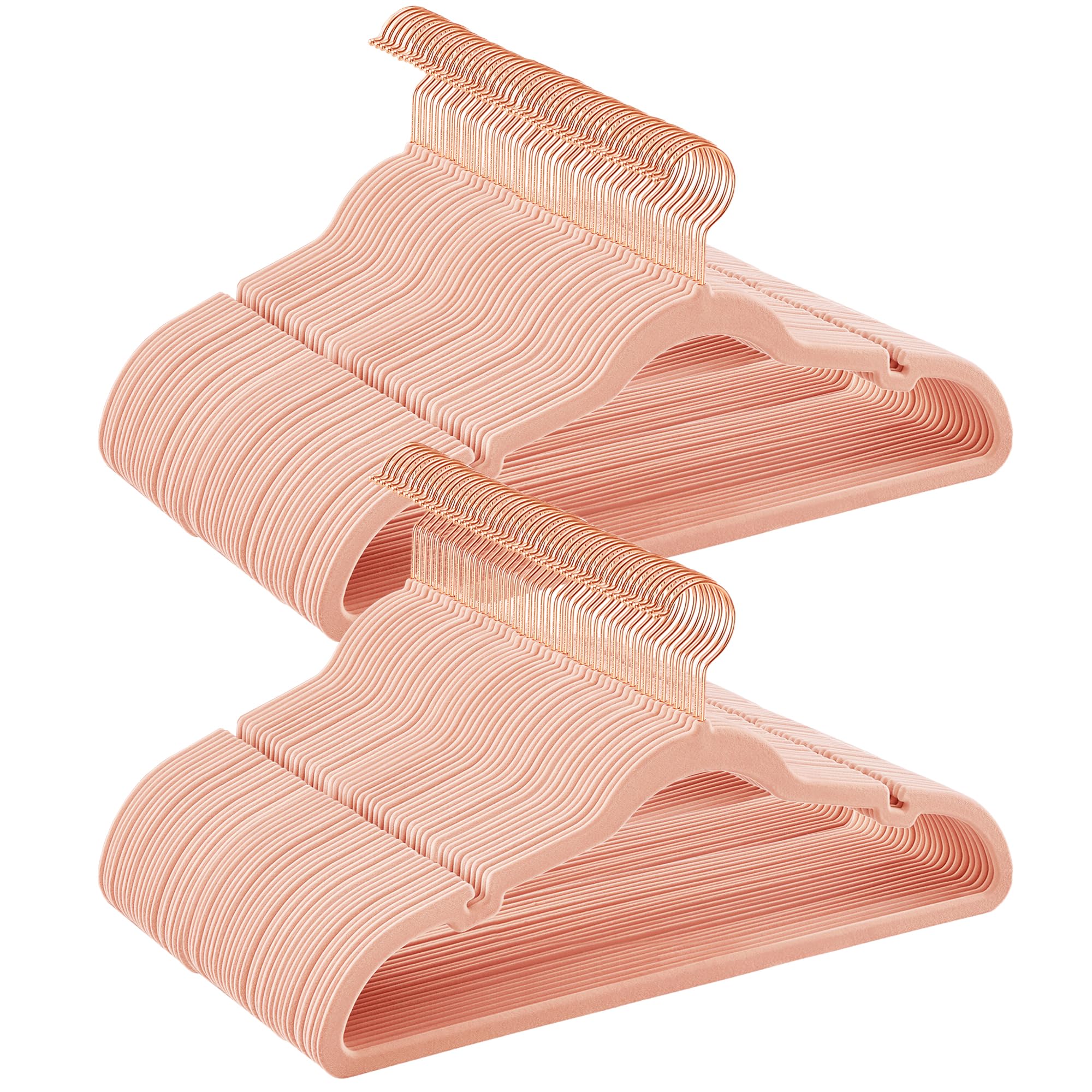 SONGMICS Velvet Hangers 100 Pack, Non-Slip Clothes, Suit With Shoulder Notches, Pants Bar, 360 Swivel Hook, Space-Saving, for Closet, Jelly Pink UCRF029R100 Light Pink 100 Pack