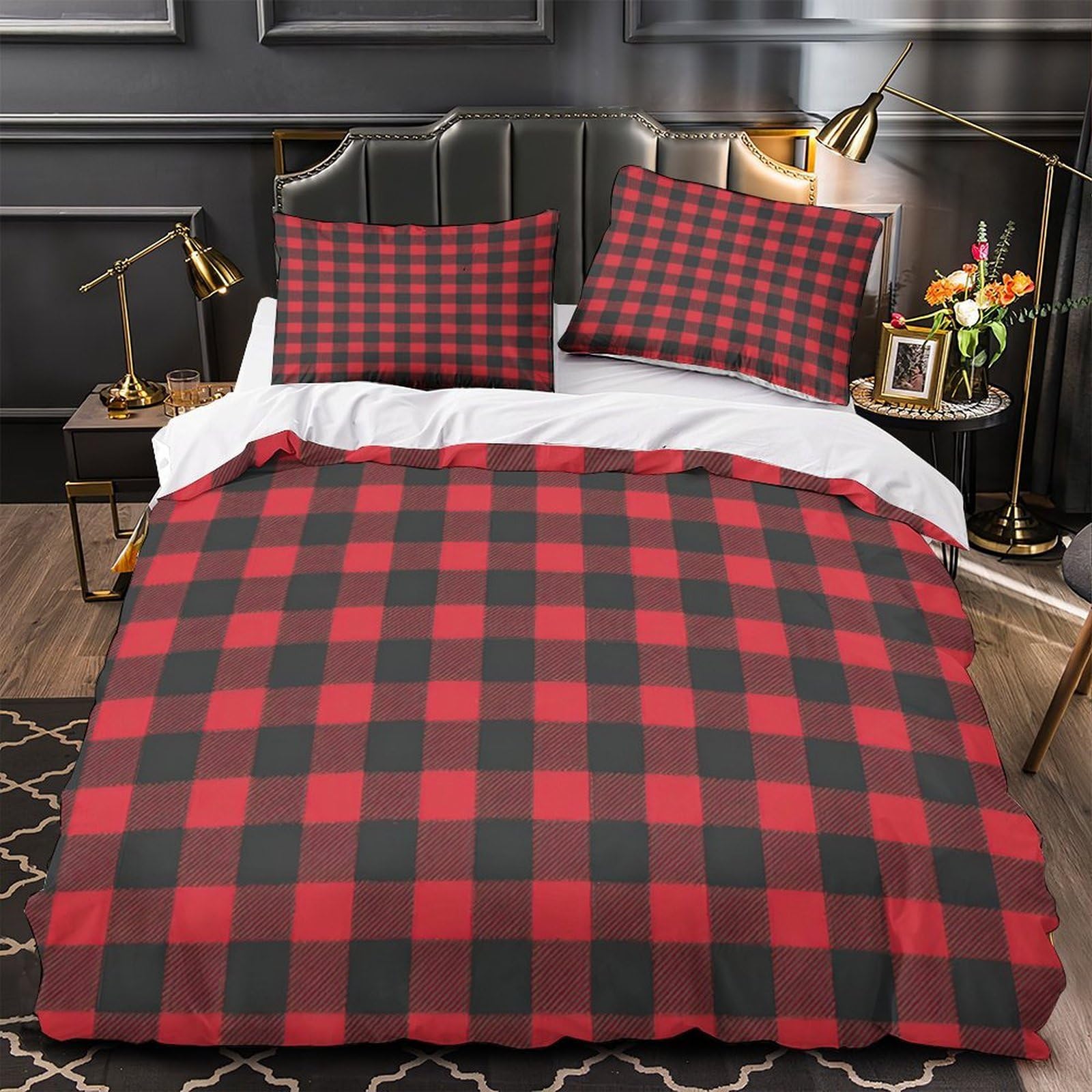 Housse de couette rouge et noire pour une chambre de garçon style urbain branché