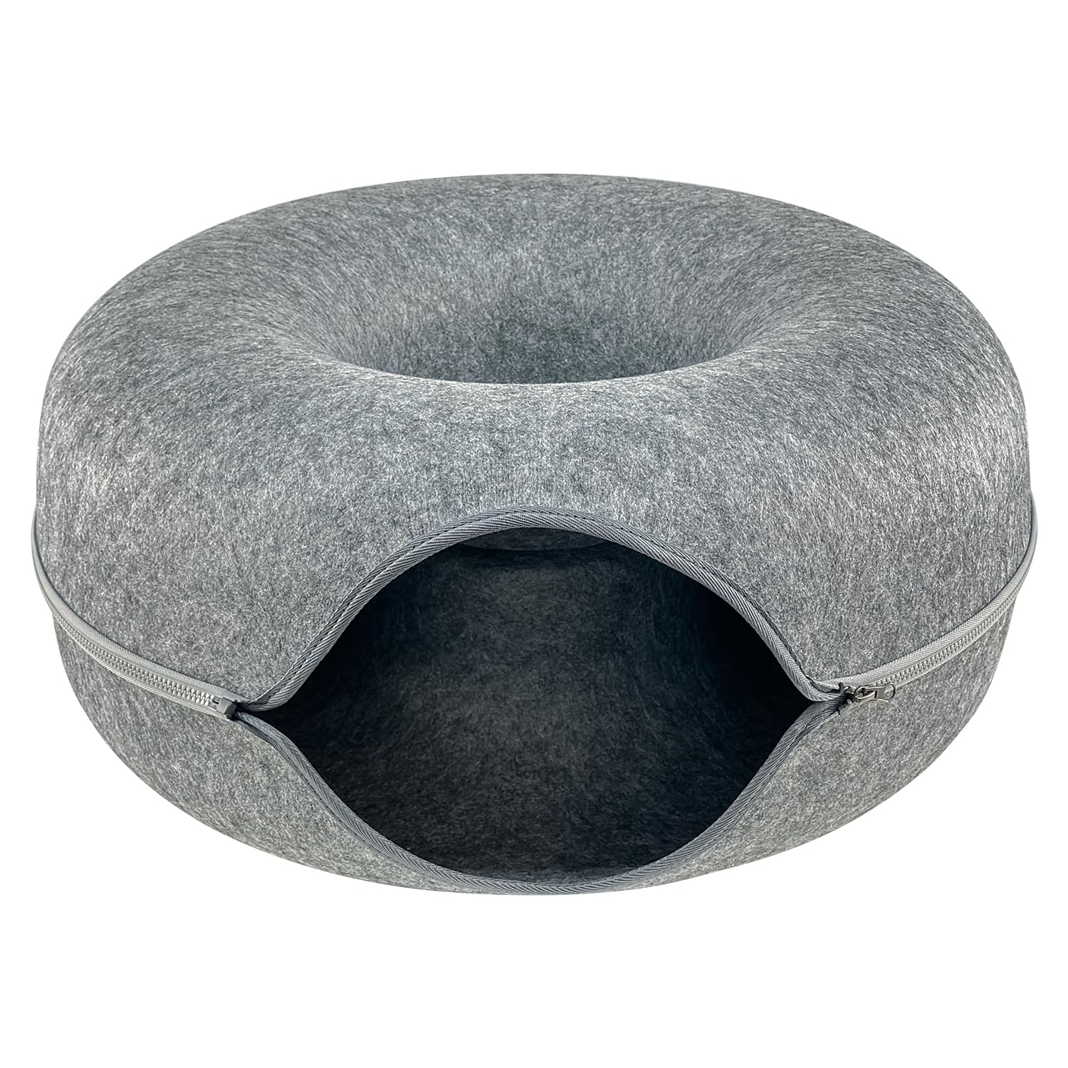 Katzentunnel Katzen Donut Katzenhöhle Katzenbett Spielhöhle für Ihr Liebling, rund, Maße 60x60x28 cm, aus robustem Filz gefertigt, Grau. Multifunktionales Design: zum Spielen,Schlafen oder Kratzen
