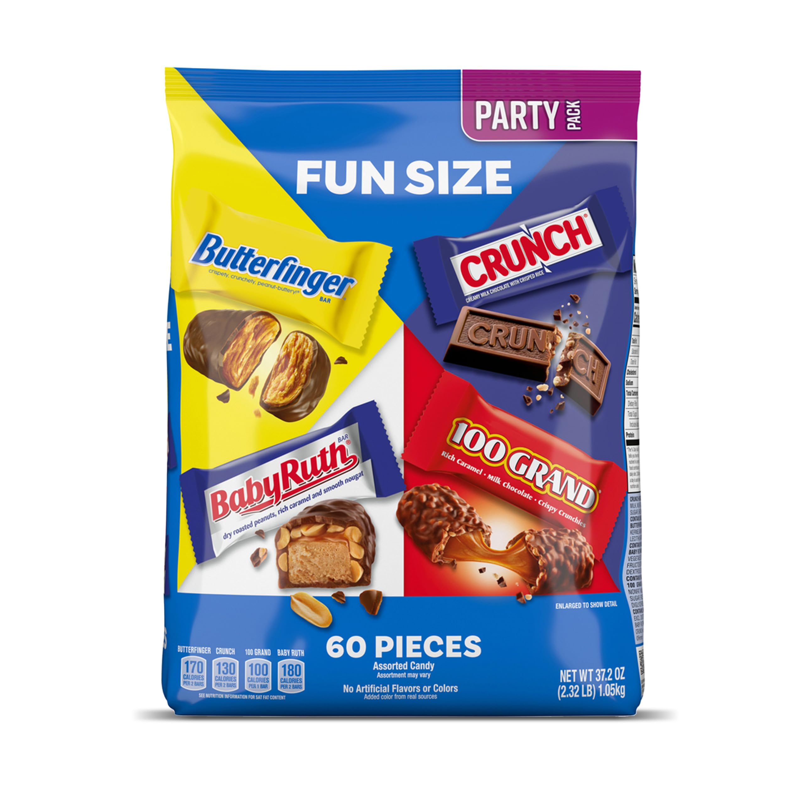 Butterfinger, CRUNCH, Baby Ruth And 100 Grand, Bulk 60 Pack, Assorted Fun Size Chocolate Candy Bars, White Elephant Gifts, 37.2 Oz
