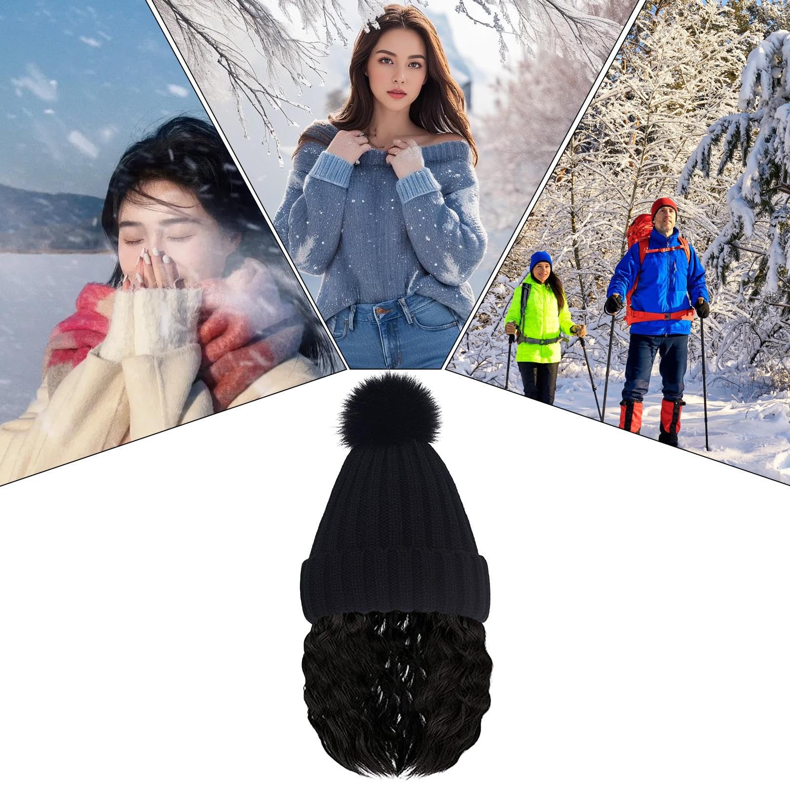 Berretto con capelli legati per donne, cappello lavorato a maglia con parrucca integrata, morbidezza traspirante senza bordi, accessorio invernale per il tempo libero e il viaggio quotidiano