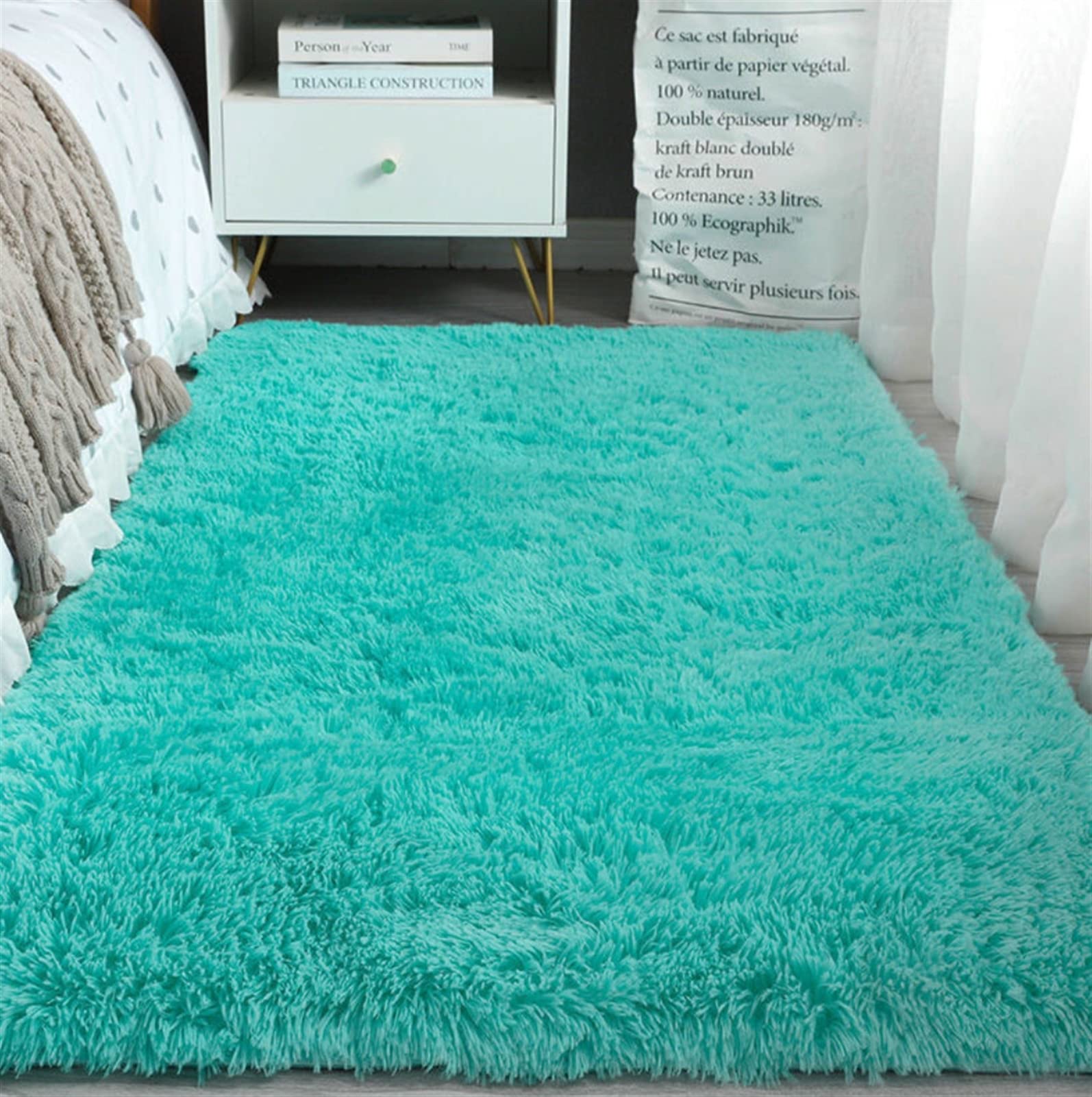 Heavyoff Fluffy Shaggy Area Rugs for Bedroom, Soft Non-Slip Plush Carpet Feet Floor Mats Rectangular Cozy Rug for Nursery Room Living Room Blue, 100x200cm — image 1