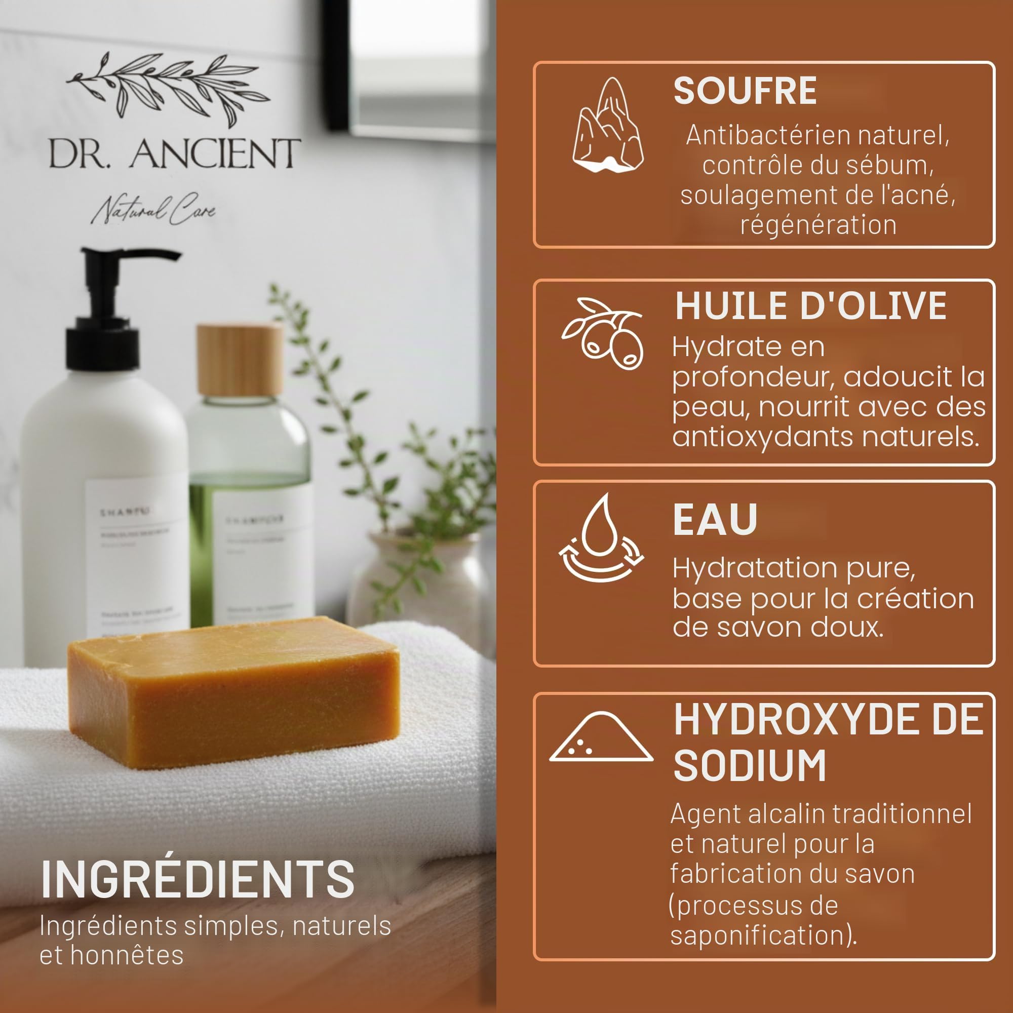 Dr.Ancient Barre de savon au soufre bio naturel végétalien traditionnel fait à la main antique - Savon naturel pur !