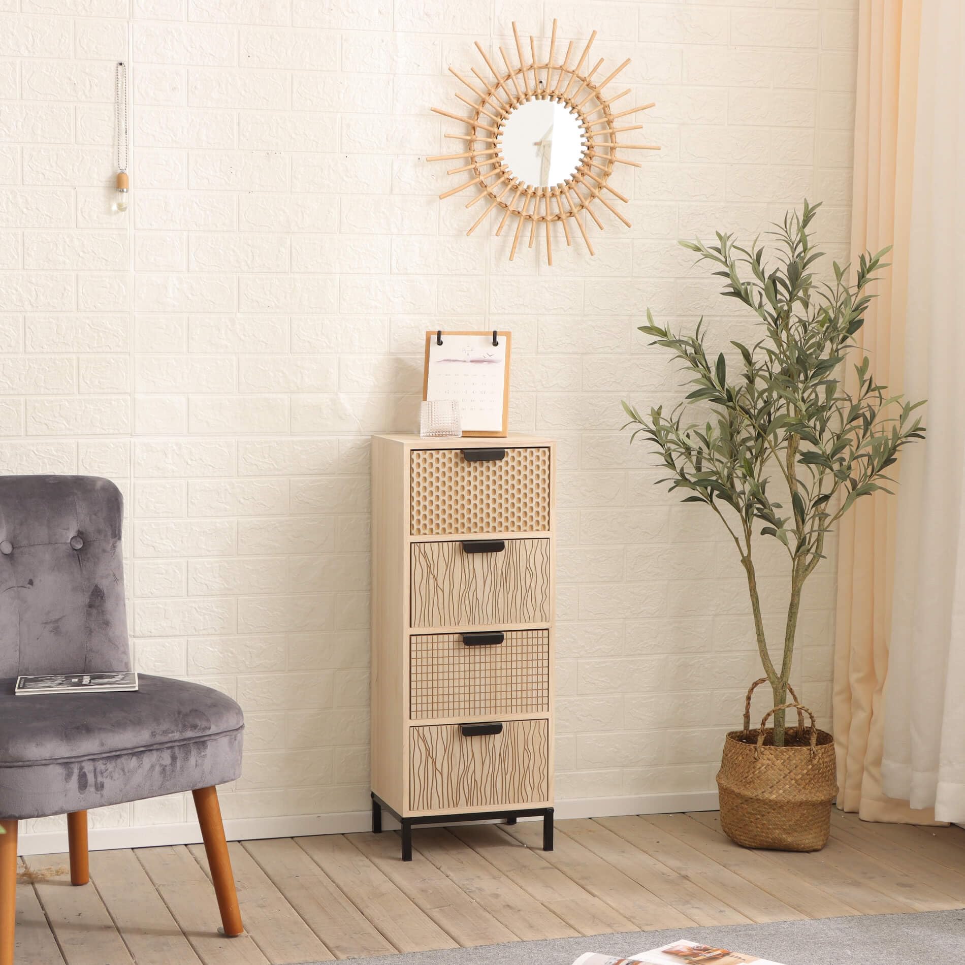 Rebecca Mobili Kommode mit 4 Schubladen, Mehrzweck-Kommode, Holz MDF Metall, Schwarz Braun, Industrieller Stil, Möbel für Zuhause - Maße HxBxT: 76 x 30 x 25 cm - Art. RE6906