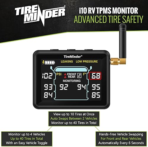 Miniatura 2 de TireMinder i10 RV TPMS con 4 transmisores de flujo pasante, negro