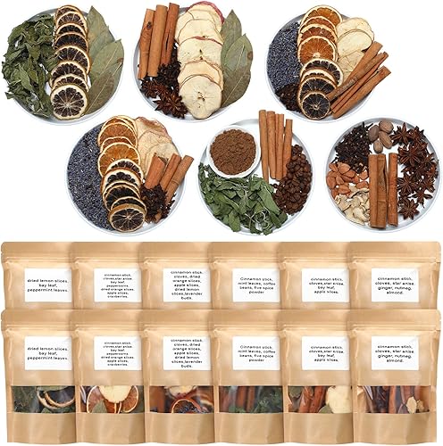 Paquete de 12 Popurrí Navideño para Estufa Kit de Olla Hirviente de Invierno Navidad Rodajas de Naranja Seca Rama de Canela Ambientador Bolsita