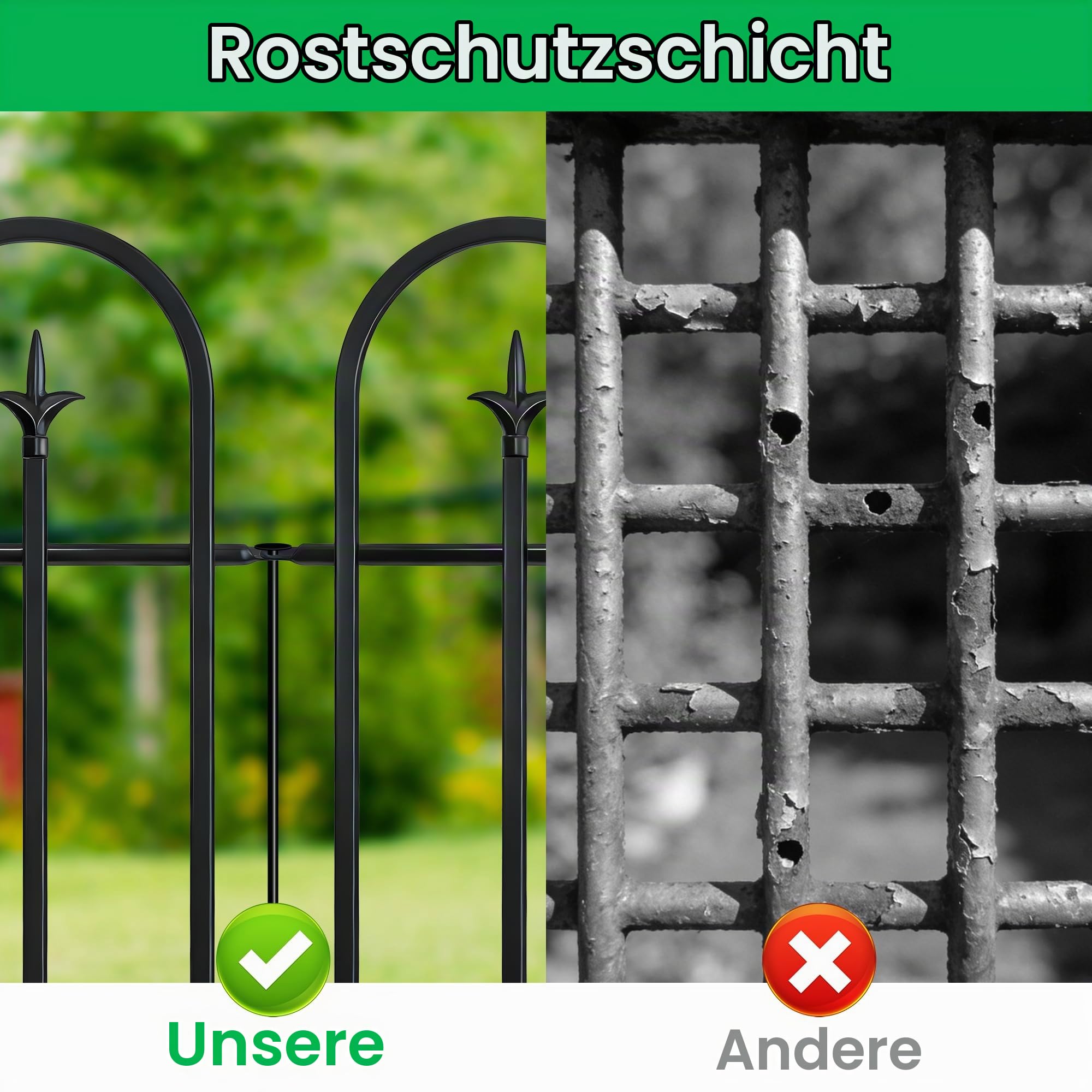 ARIFARO Metall Gartenzaun 91cm H x 71cm B, 5 Paneles, Gesamtlänge 3,5m