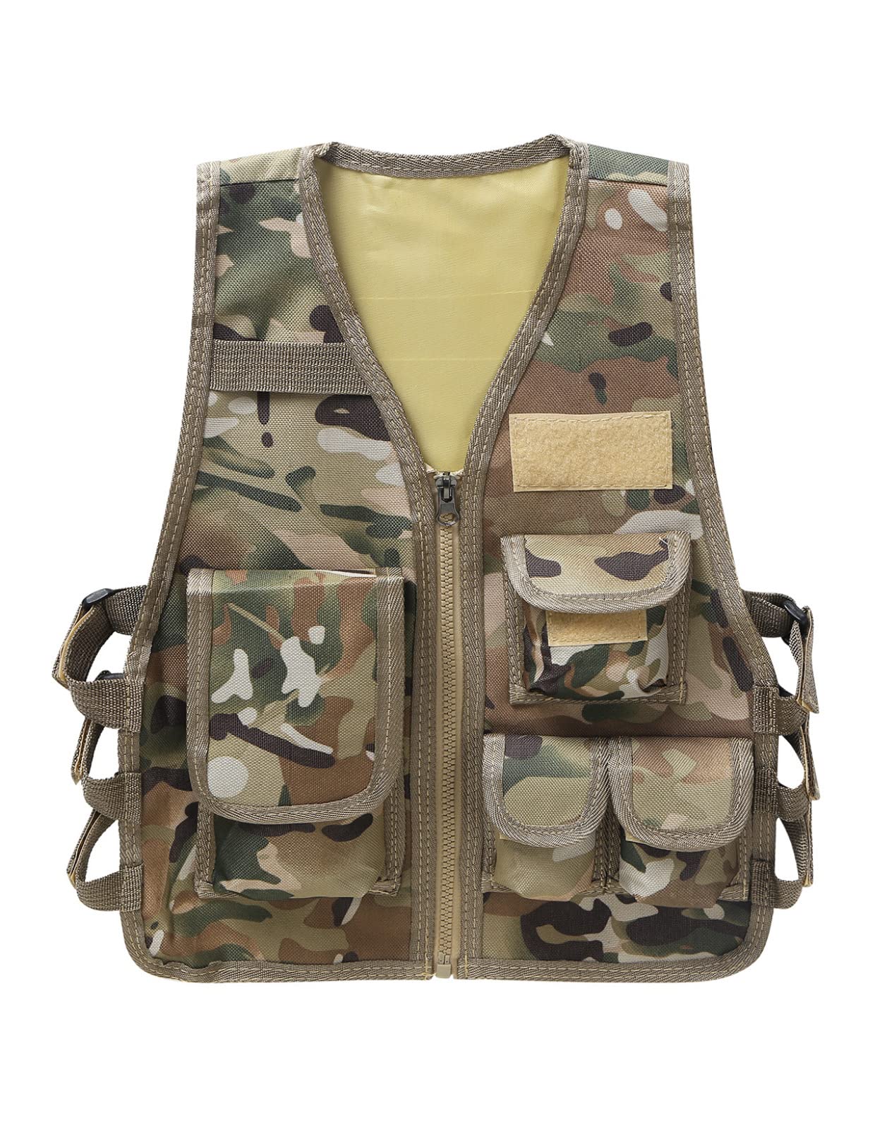 Mufeng Gilet de Pêche Enfant Garçon Fille Gilet Photographe Multipoches Camouflage Veste sans Manches Manteau Réglable Jeux Extérieurs de Chasse de Combat Camping