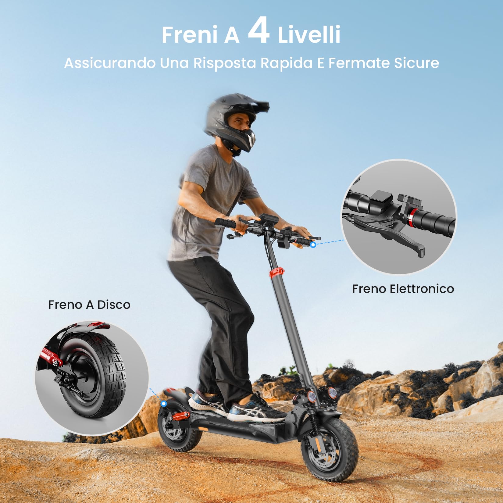 iScooter IX4 Monopattino Elettrico Adulti Fuoristrada 10'', Batteria da 48 V 15 Ah, Autonomia Massima 45 km, Pieghevole Design, Controllo Tramite App, Portata Massima 150 Kg, Ammortizzatore Quadruplo