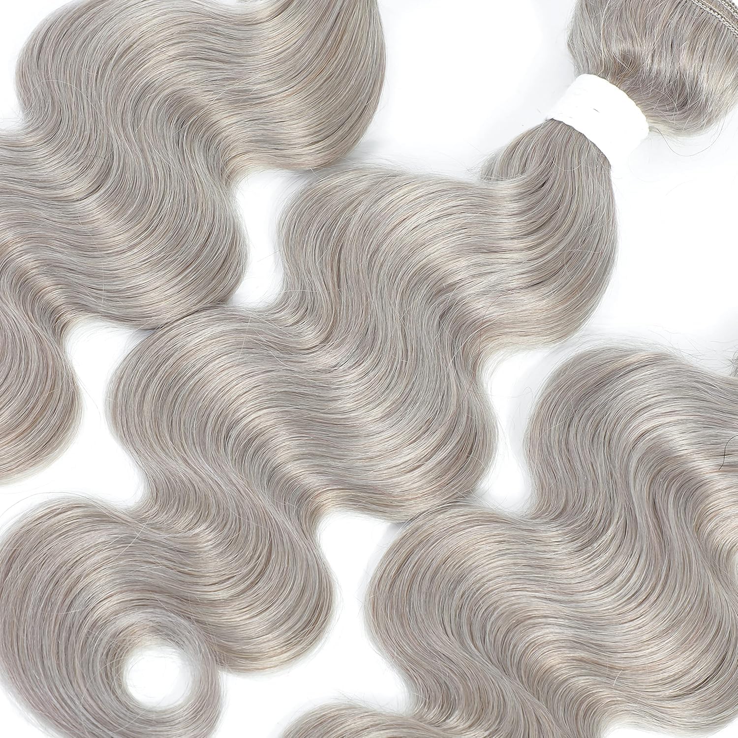 Condescension Brazilian Human Hair Bundles Sliver Grey 10 12 14 Inch Body Wave 3 Bundles Human Hair 100% Unprocessed Remy Brazilian Virgin Weave Hair Grey for Women