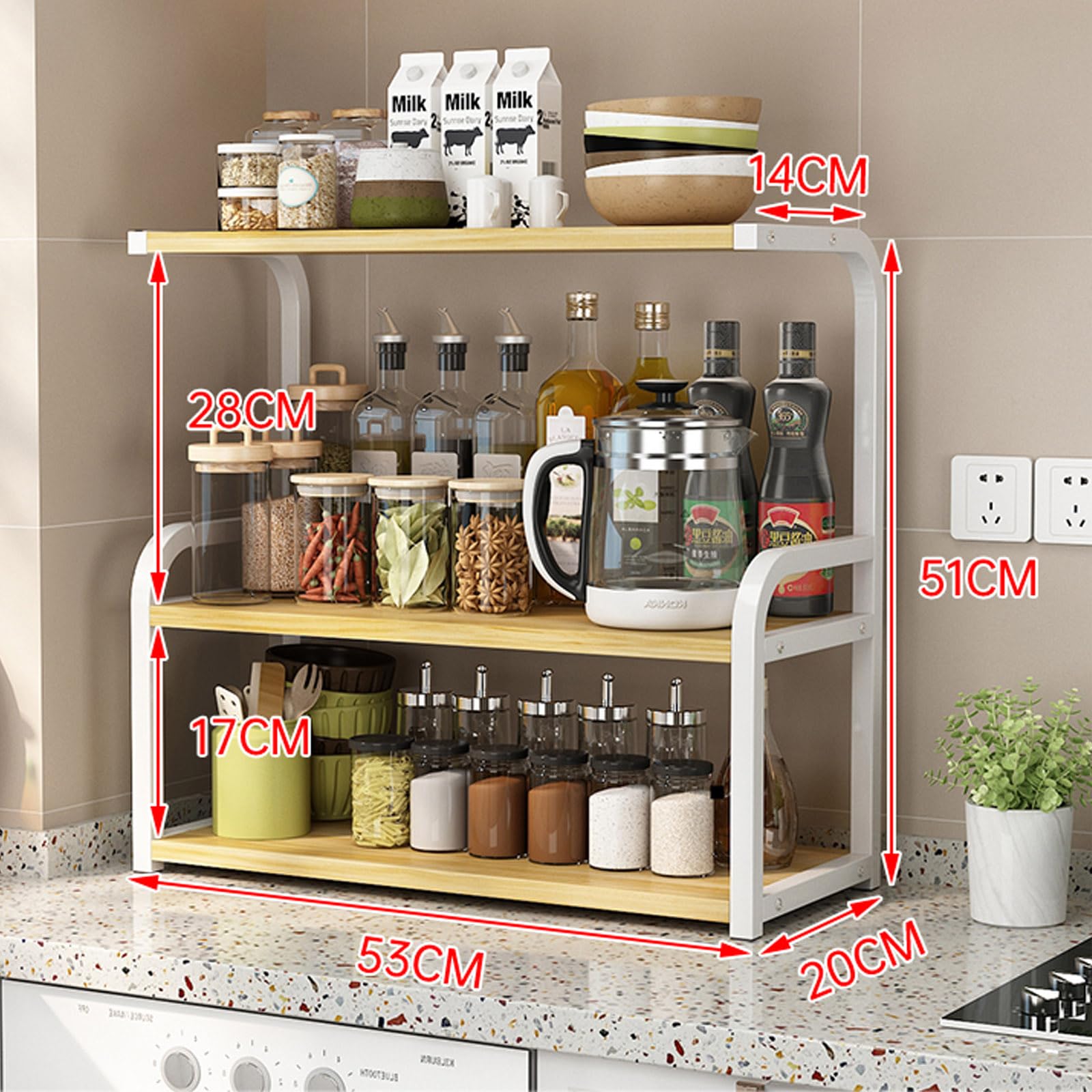 Estante organizador vertical de escritorio de oficina, estante organizador de estanterías, estantes de cocina, oficina, sala de estar, estantería de escritorio (blanco + nogal, 53 cm)