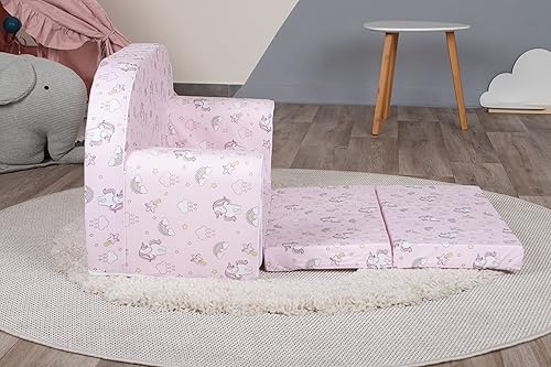 Miniatura 4 de DELSIT Sofá para bebé y para niños – Hecho en Europa para niños, 2 en 1 Flip Open Foam Sofá doble – Sofá plegable para niños Unicornios y Arcoiris