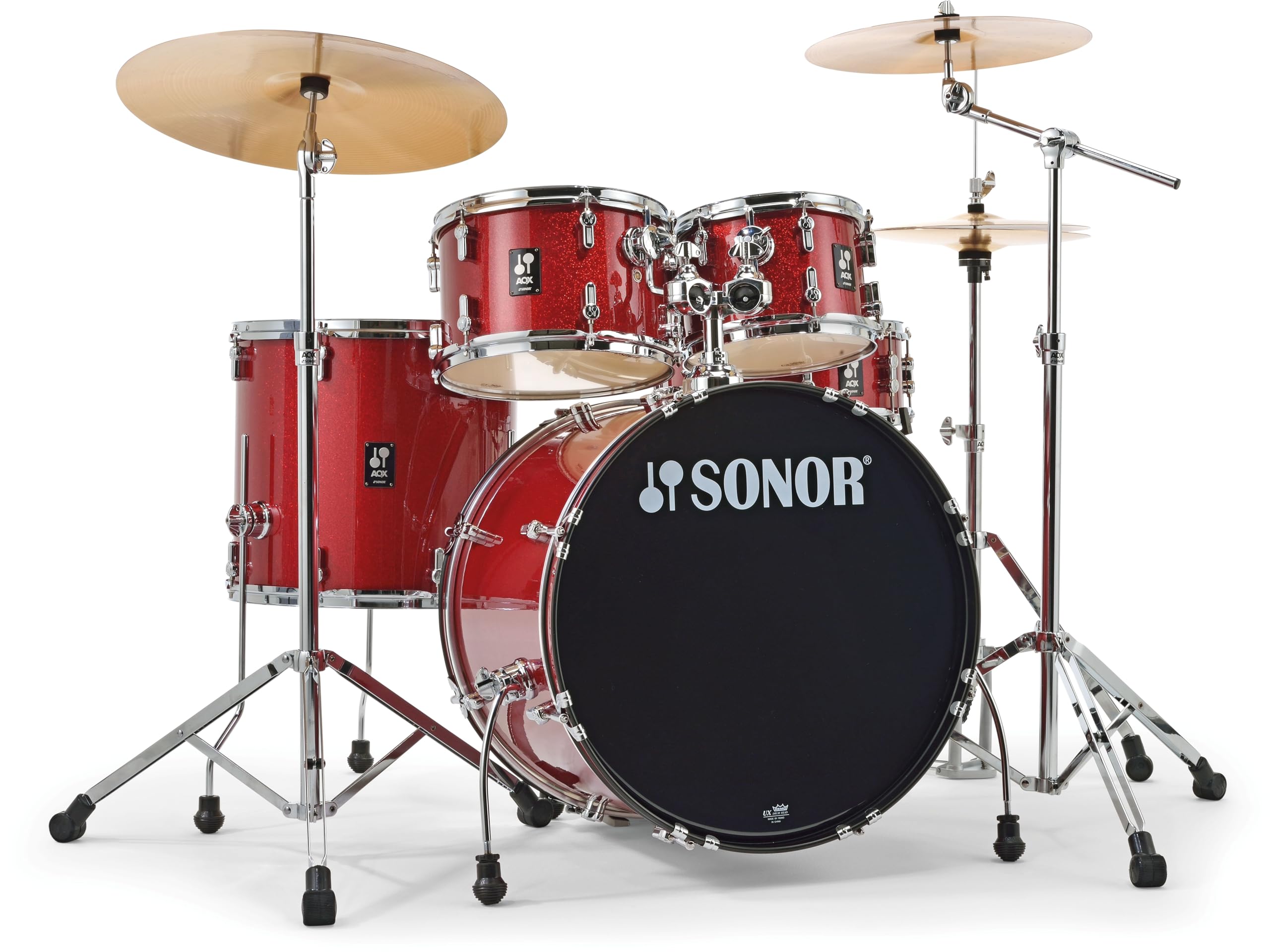 SONOR - AQX STAGE SET 5 PEZZI BD 22" WM - RMS, Batteria Acustica, Kit in Pioppo Composto da 5 pezzi, Hardware serie 1000, Finitura Red Moon Sparkle,Pelle Grancassa Risonante Nera con Logo Sonor Bianco