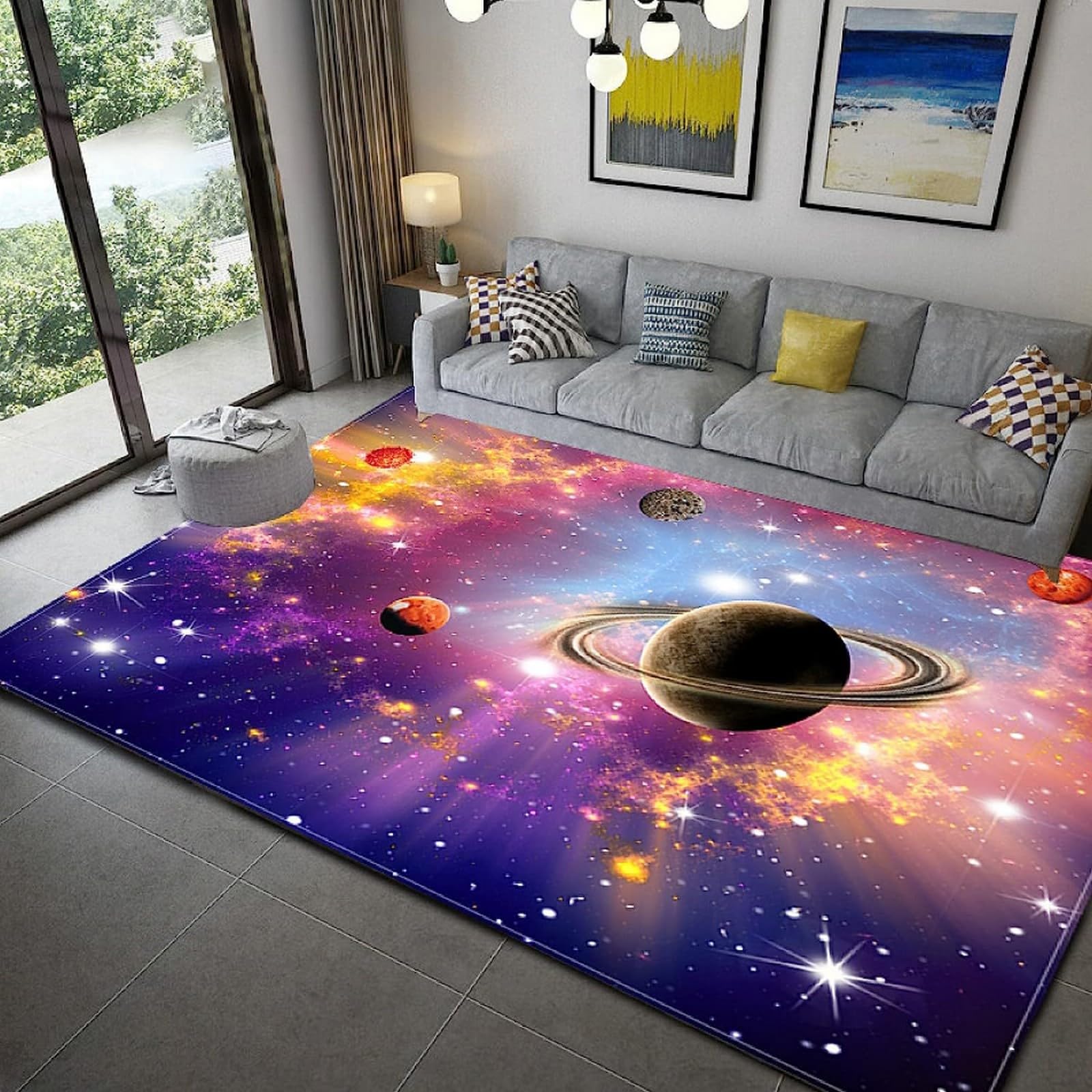 Tapis de salon galaxie et ciel étoilé pour créer un coin lecture cosmique