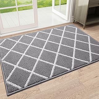 Indoor Door Mat, Non-Slip Absorbent Resist Dirt Entrance Mat, Washable Mats for Entryway, Low-Profile Inside Floor Doormat, 32" x 20", Grey