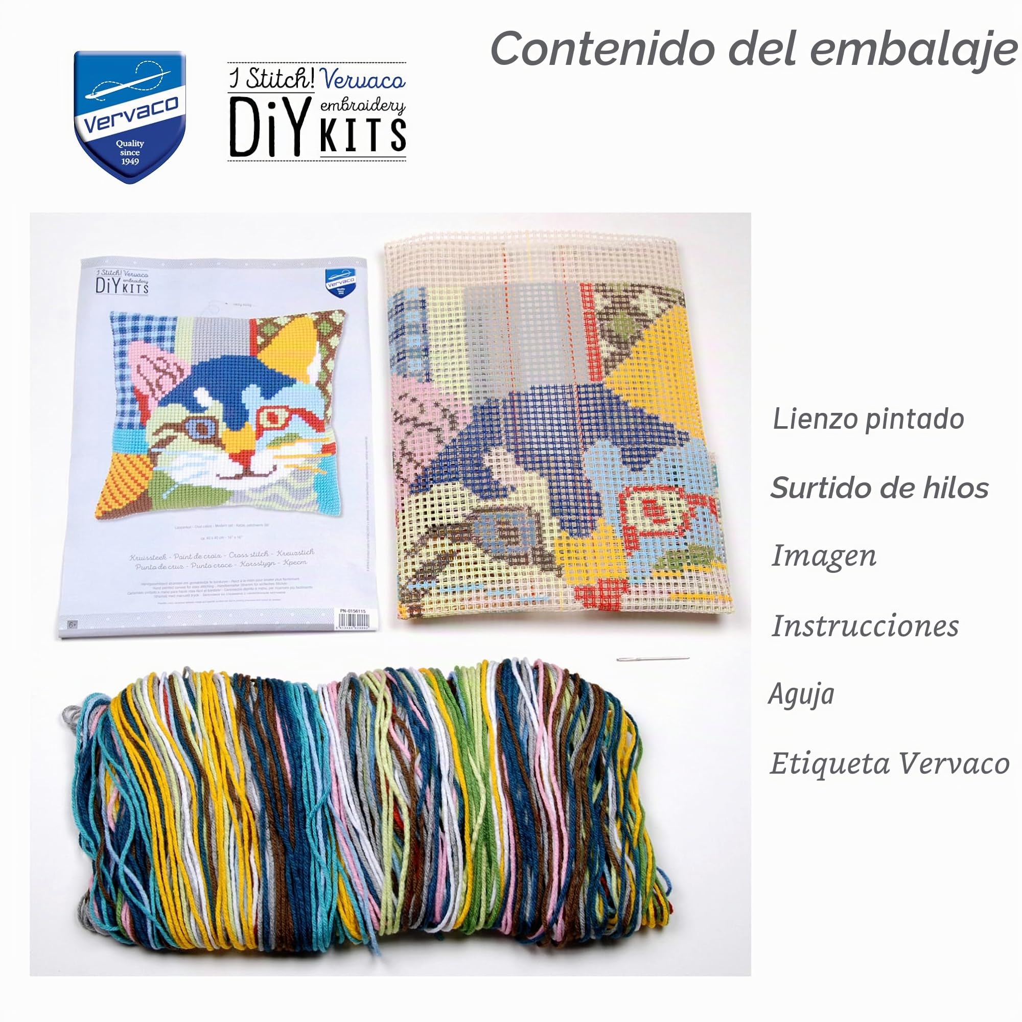 Vervaco Punto De Cruz Kit Cojin Decorativo Gato CALICÓ Manualidades Adultos Decoracion Bordar Kit Principiantes Completo DIY Bordado Creativo Regalo ca. 40x40 cm Cross Stitch Embroidery
