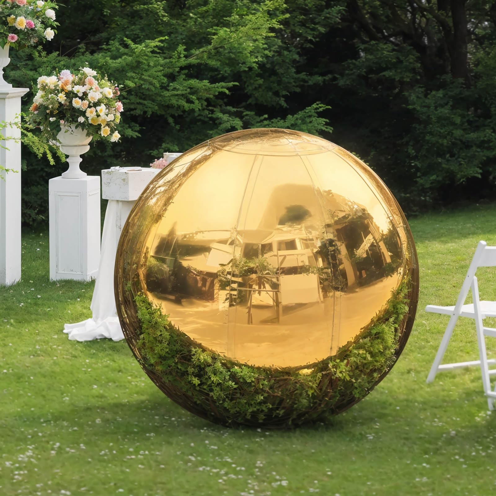 VEBESYET Gold Inflatable Mirror Ball 0.5m Reusable Large Event Decoration Balloon PVC Bubble Balloon with Electric Pump For Party, Wedding, Decor (1