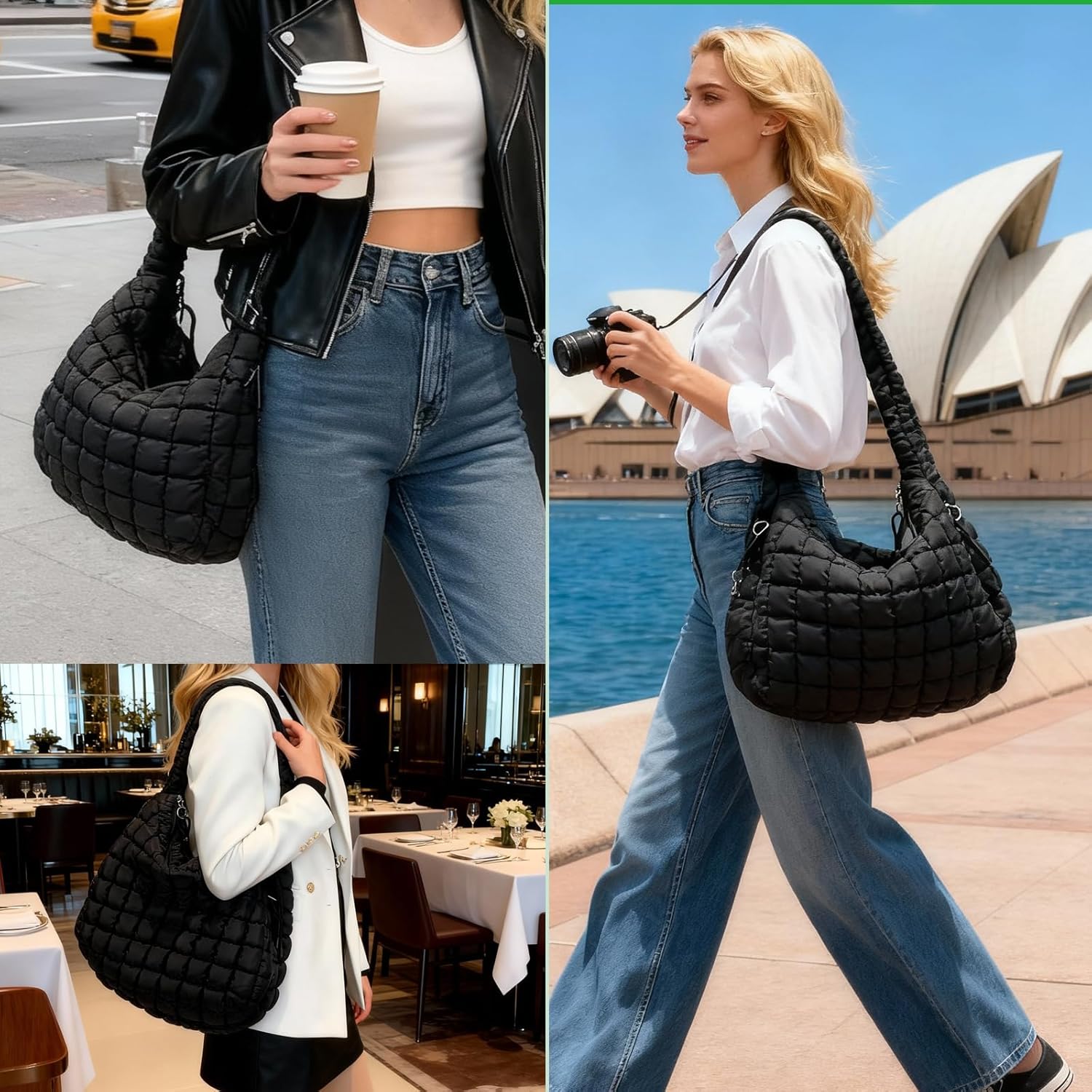 Puffy Quilted Cloud Bag for Women,Pleated Puffy Crossbody Shoulder Bag,Cute Hobo Underarm Purse,Lightweight Plaid-Style Tote