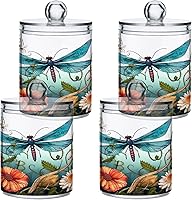 Vista 7 de Dragonfly Flowers 21214450 - Dispensador de soporte Qtip con tapas, contenedores de almacenamiento de plástico, organizador de recipientes de baño