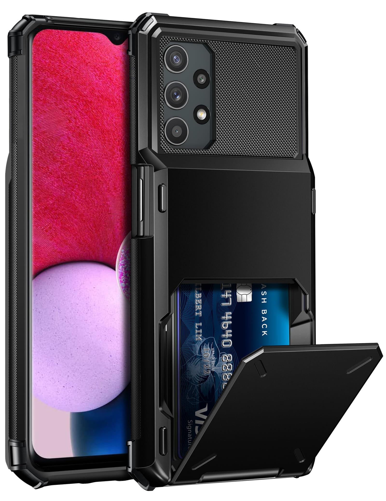 Vunake for Samsung A13 Case with Card Holder Galaxy A13 Case Wallet Case [Max 4 Cards] Dual Layer Protective Case Heavy Duty Hard PC TPU Bumper Shockproof Phone Case for Samsung Galaxy A13,Black