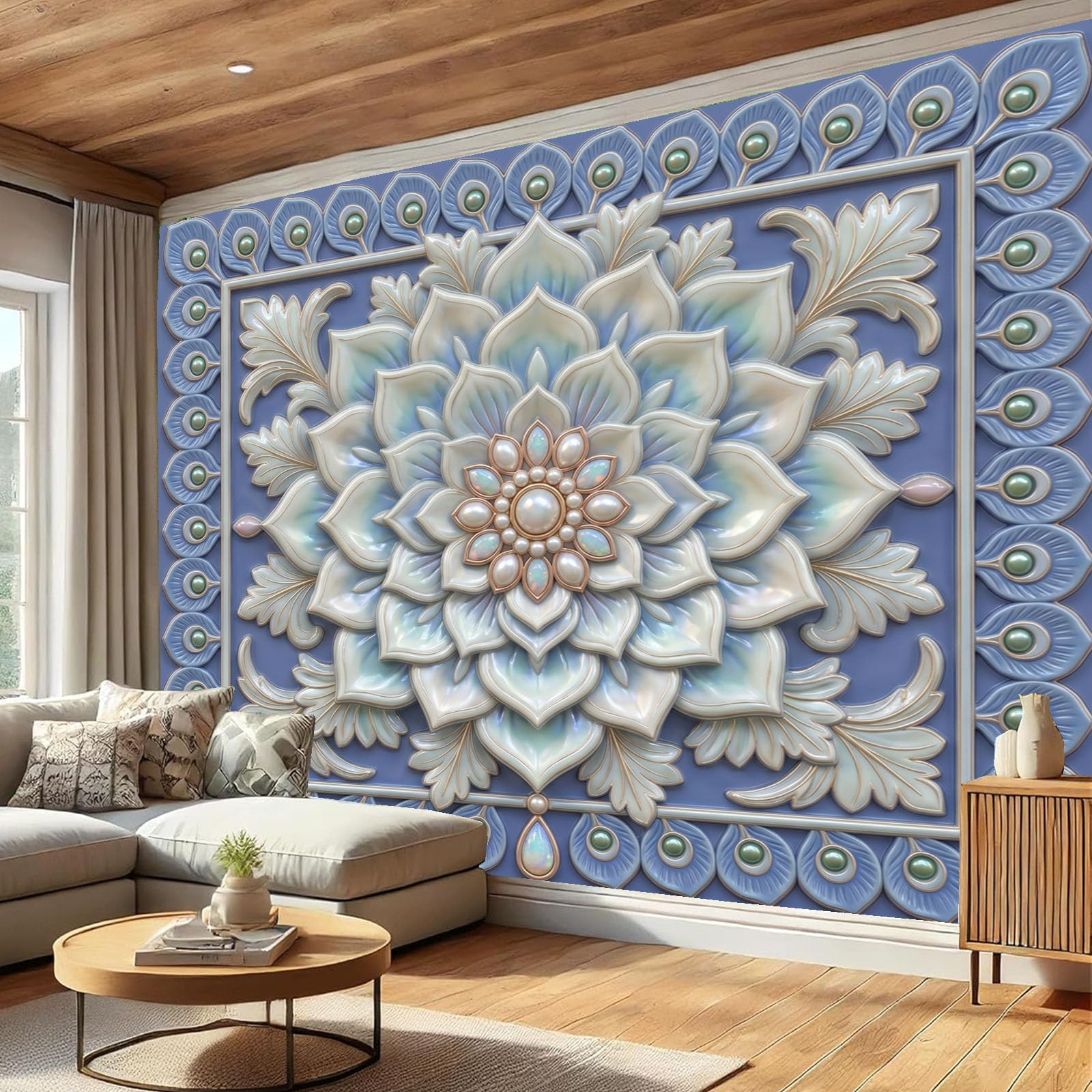 Papier peint panoramique 3D au relief géométrique mandala haut de gamme