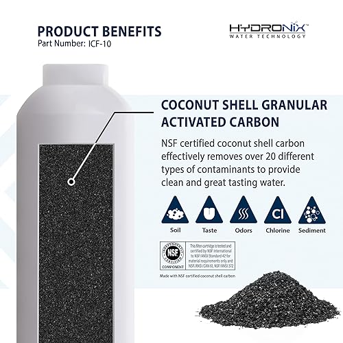 Miniatura 3 de Hydronix ICF-10 RO Osmosis Inversa Post Pulido, Refrigerador y Ice Inline Coconut GAC Filtro de agua, 2000 Gal, 1/4" NPT