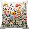Wildflower Faux Embroidery Print 18x18 Inch Throw Pillow Cover, Boho Embroidered Floral Decorative Cushion Case, Spring Summer Home Room Couch Decor Mom Wife Sister Her Flower Soft Pillowcase