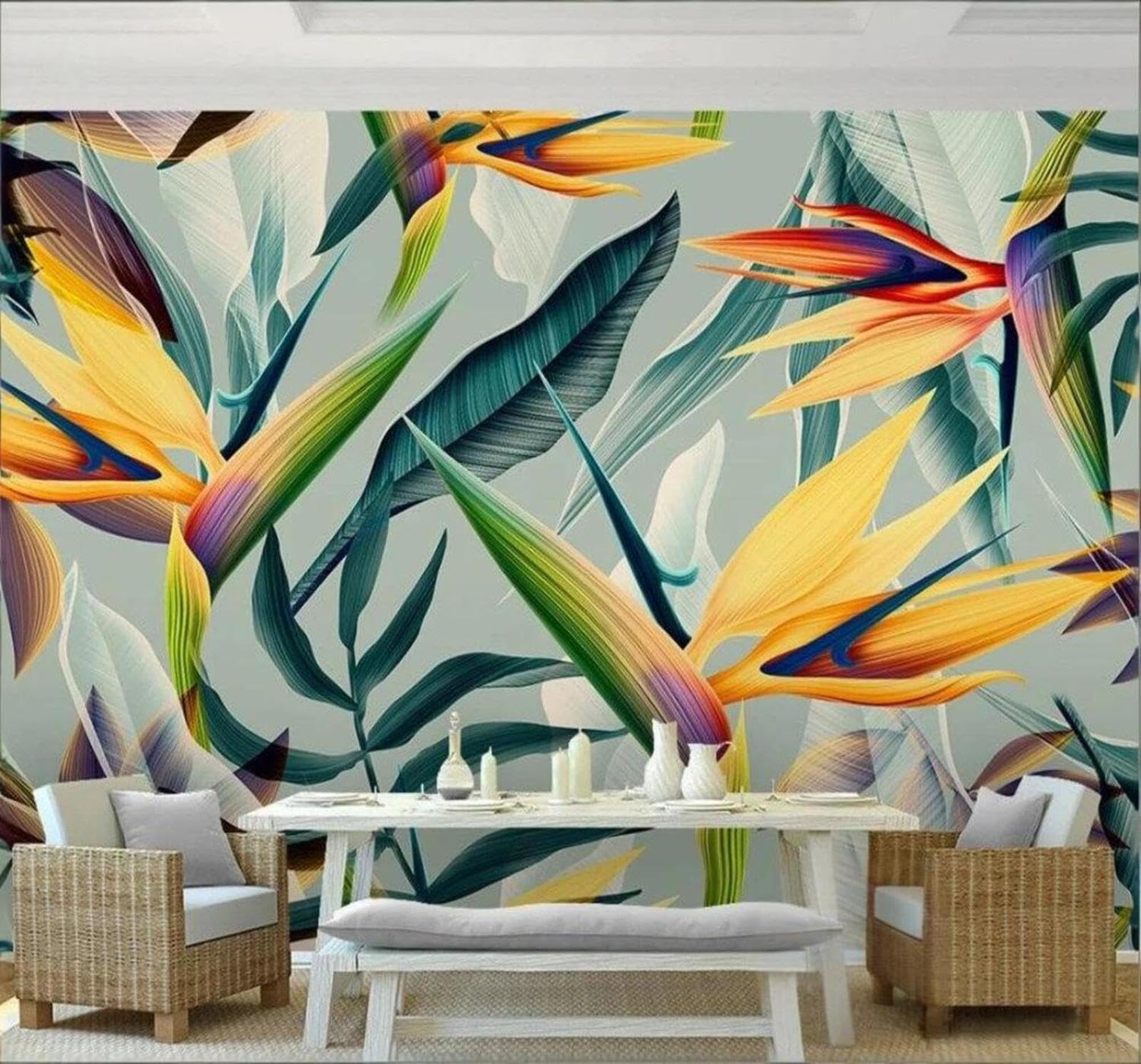 Xlming 300Cm×210Cm(B×H) Minimalist Three Dimensional Hand Drawn Plants Leaves 3D Wallpaper Luxury Home Dining Decor Paste Sofa Living Room The Wall For Bedroom Mural-300Cm×210Cm
