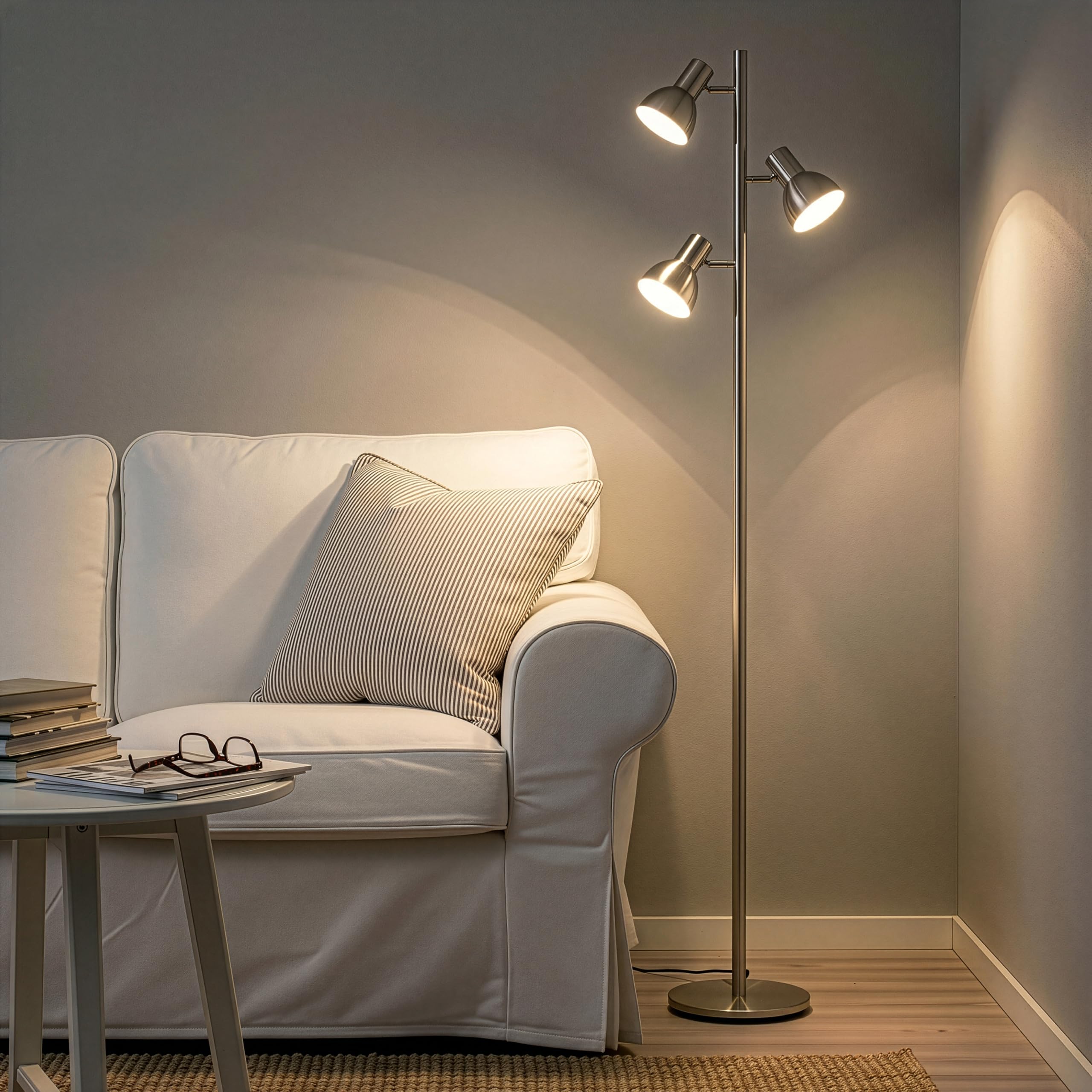 Brightech Ethan Dimmable Floor Lamp for Bedroom Reading & Living Room Decor - Modern LED Tall Tree Lamp for Offices - Nickel