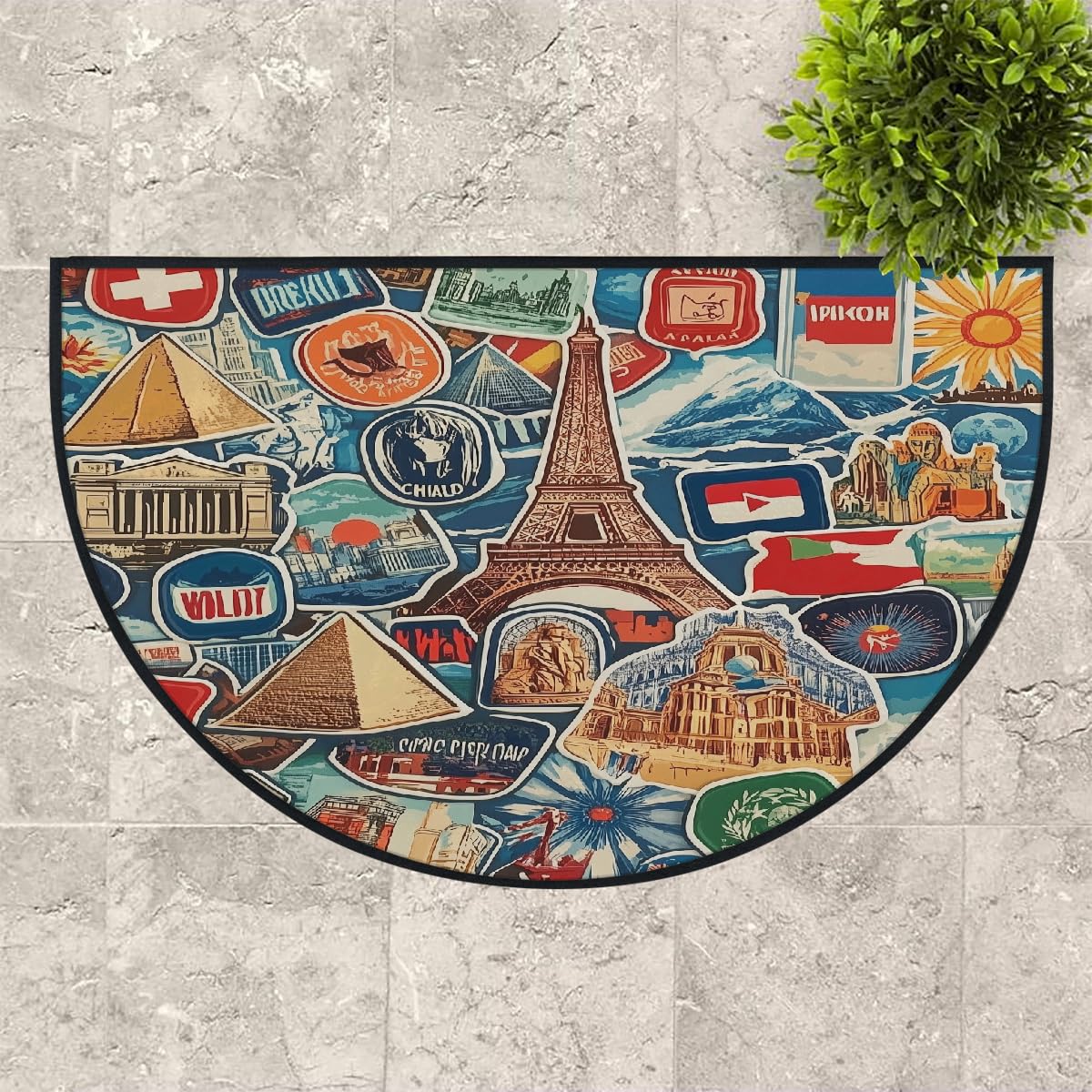 Mexpekil Paillasson de voyage vintage en forme de demi-lune pour intérieur et extérieur, antidérapant, lavable, absorbant, anti-saleté, 100 x 160 cm
