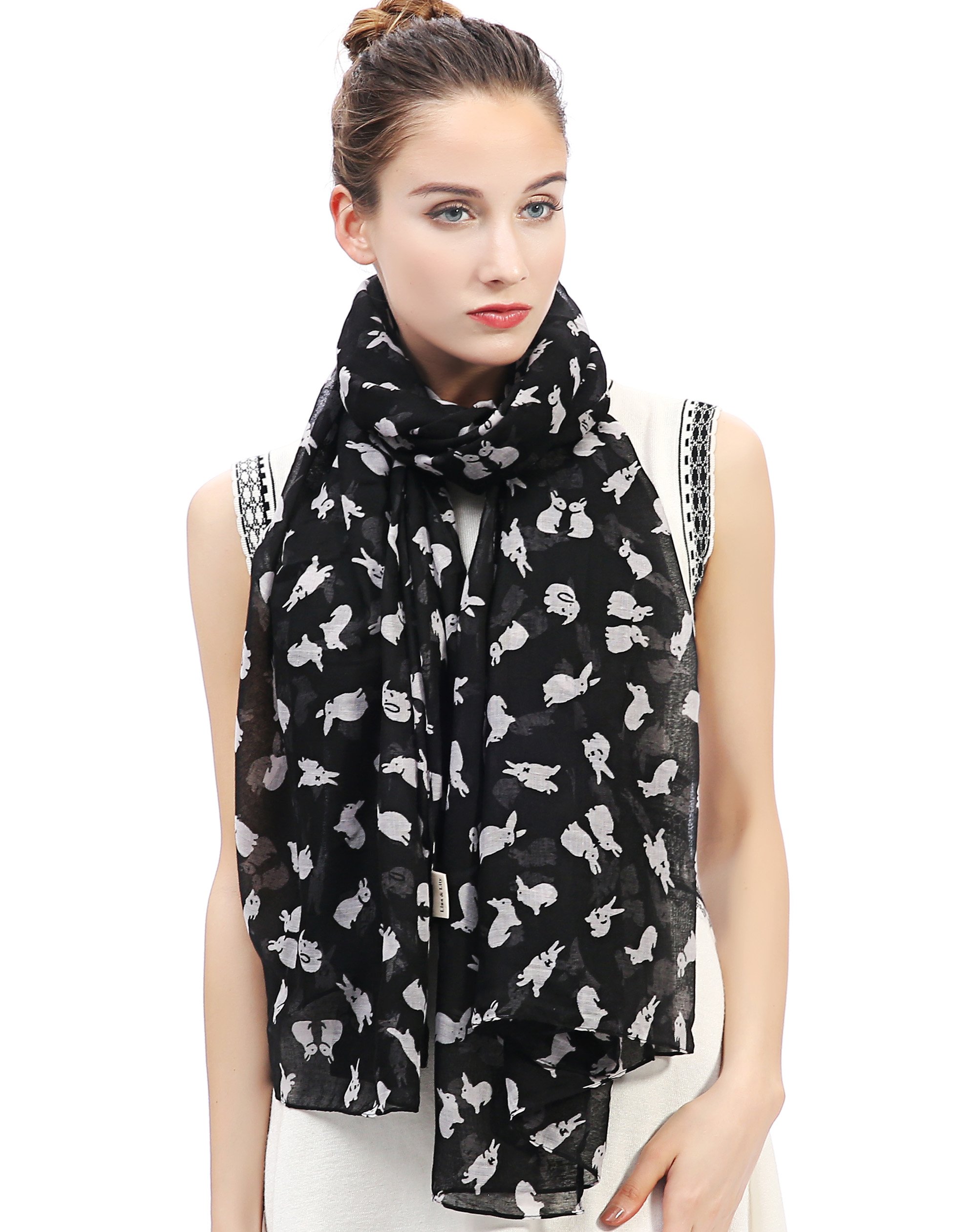 Lina & Lily Rabbit Bunny Print Women's Scarf Oversized (Black and White)