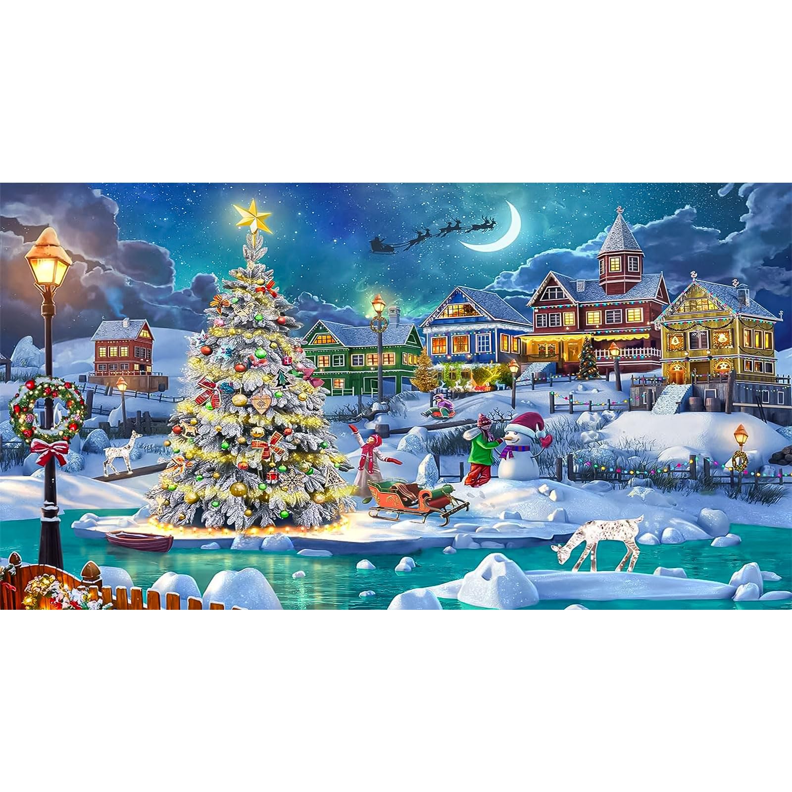 RICUVED Cuadro de pintura de diamantes de Navidad, 5D de Navidad, pintura de diamantes para adultos, juego completo de cuadros de pintura de diamantes, juego de pintura de diamante de Navidad, juego