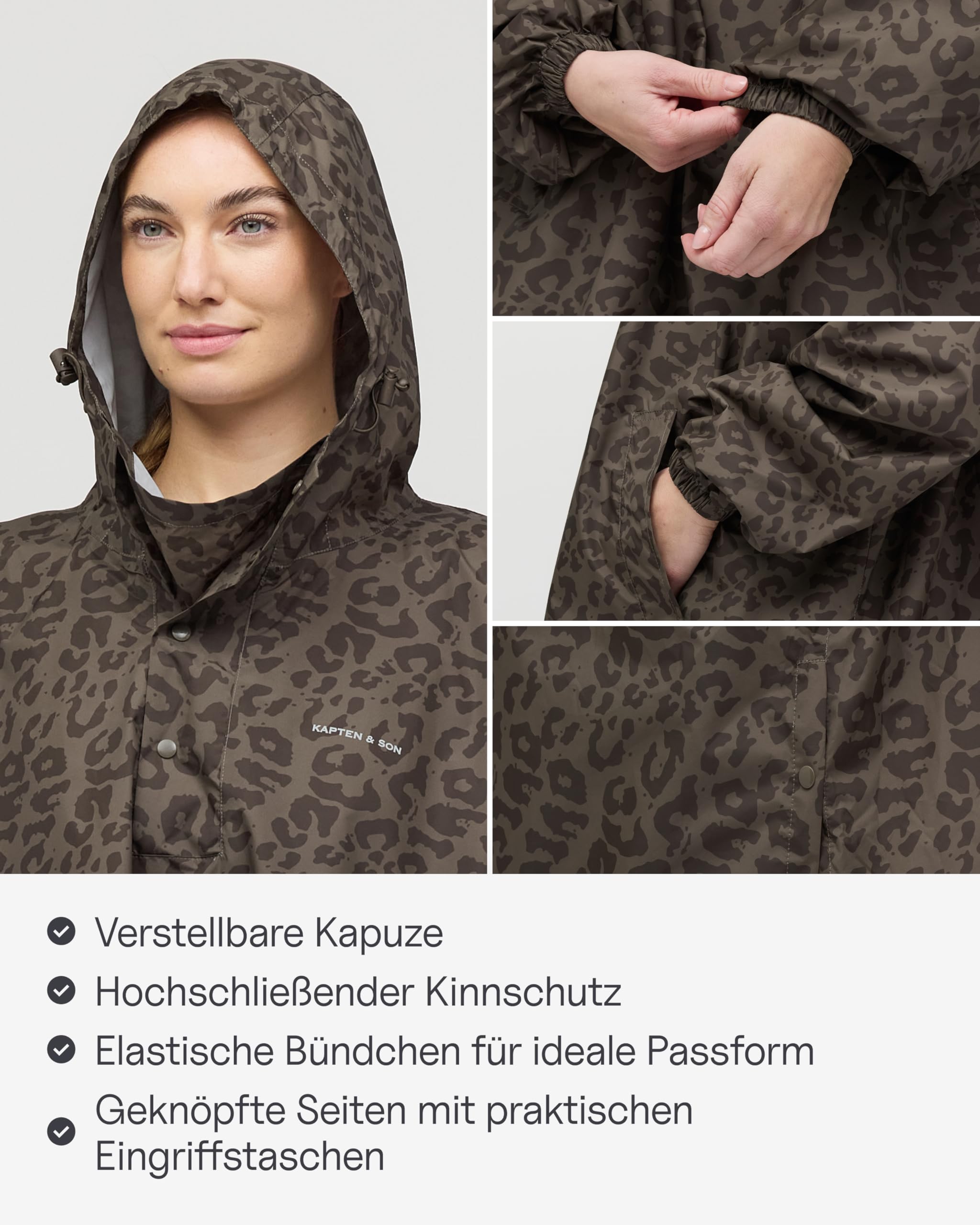 Kapten & Son Rechenponcho All Black, Sandstone, Leo Dark Brown | Regenjacke Unisex
